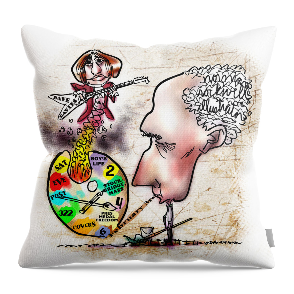 Norman Rockwell Throw Pillow featuring the digital art Happy Birthday Norman Rockwell by Mark Armstrong
