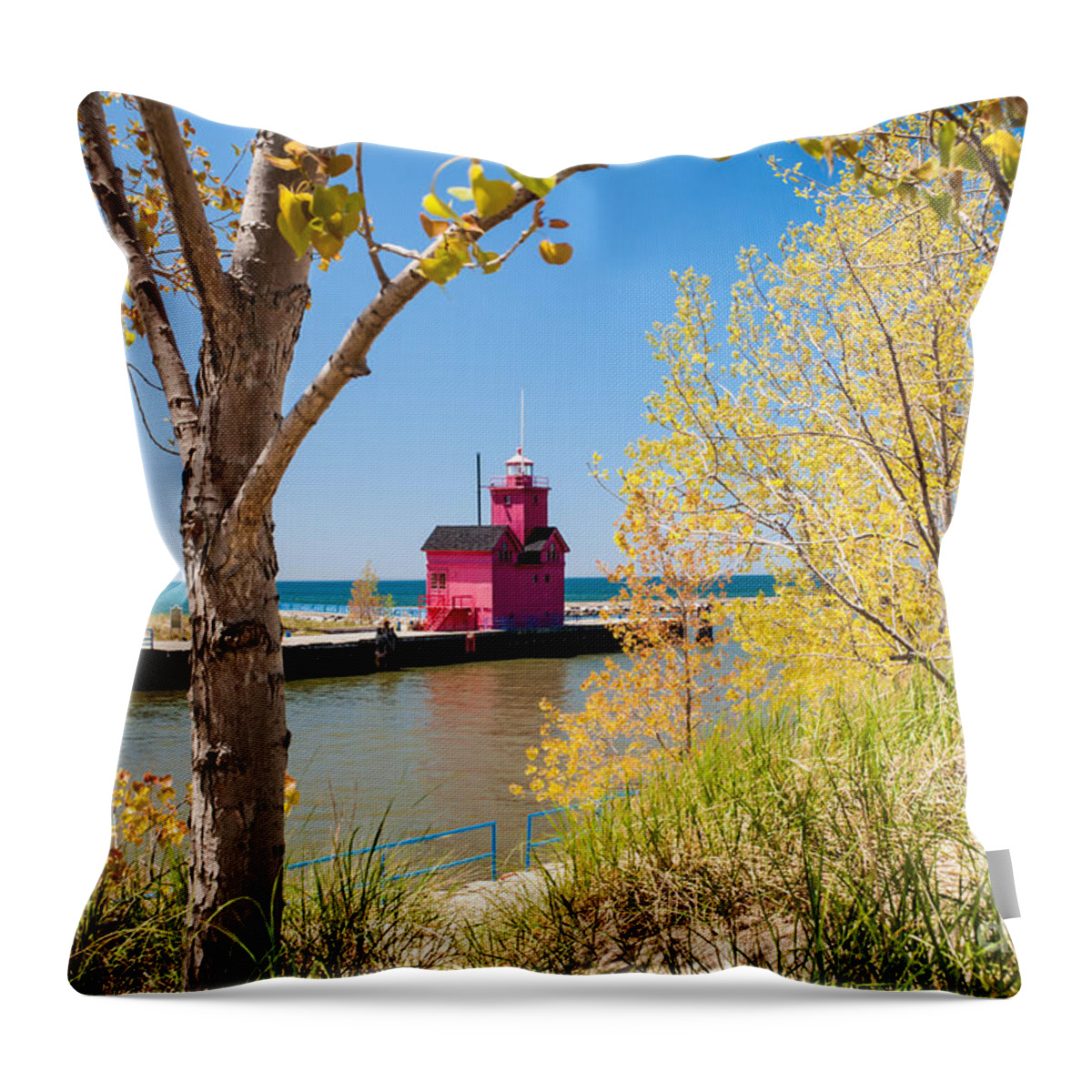 Holland Throw Pillow featuring the photograph Holland MI Lighthouse #1 by Larry Carr