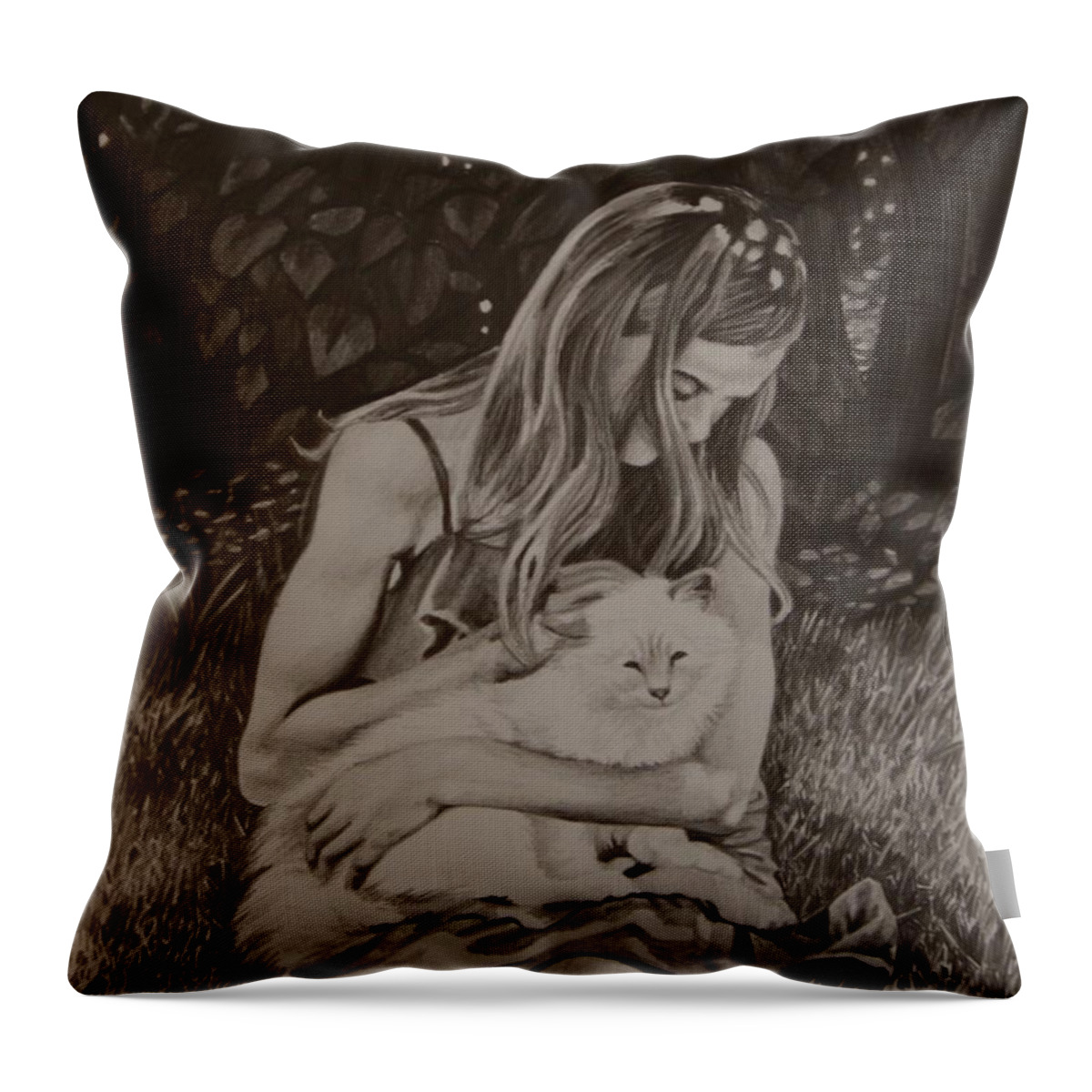 Girl Throw Pillow featuring the painting Kitty Love by Tammy Taylor