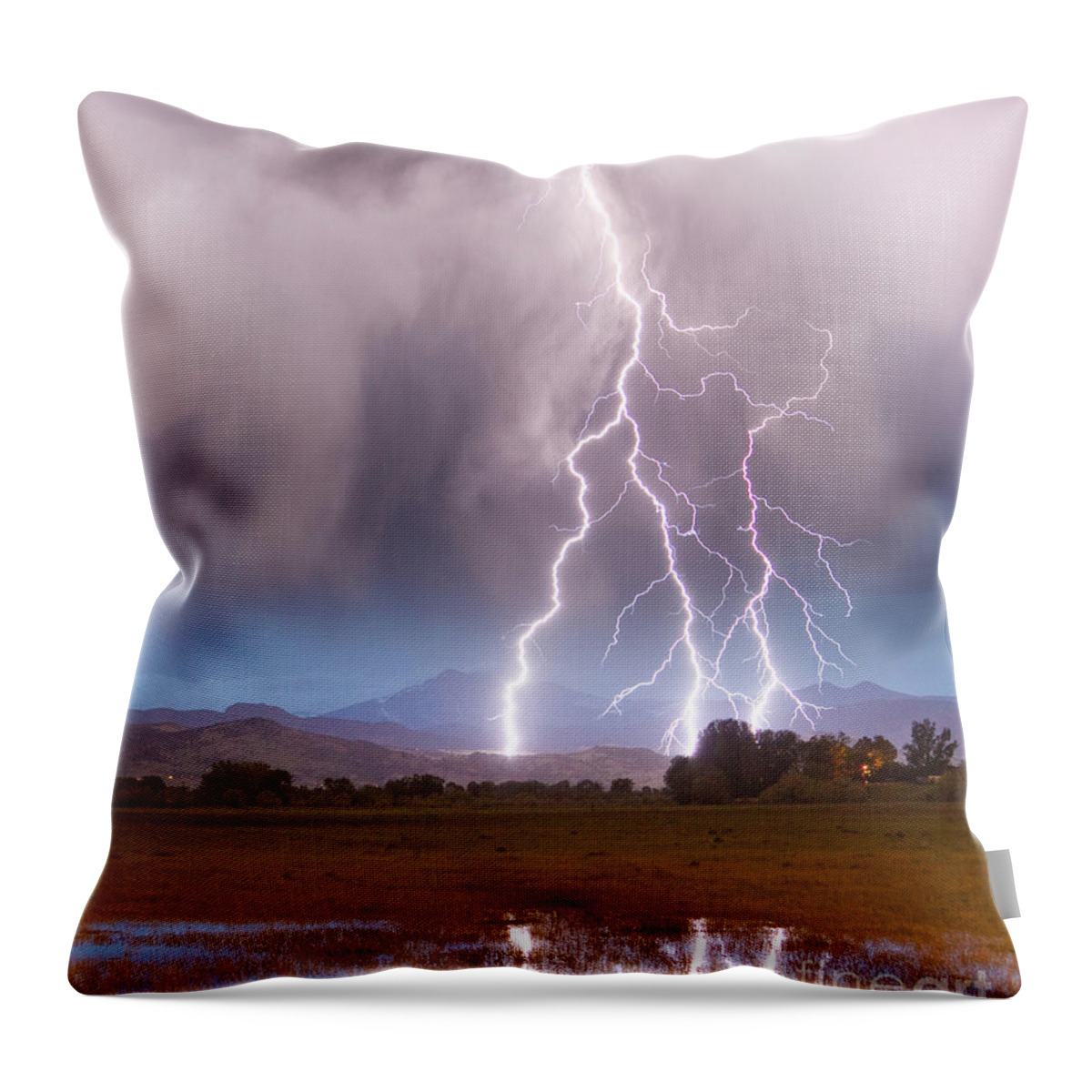 Awesome Throw Pillow featuring the photograph Lightning Striking Longs Peak Foothills 6 #1 by James BO Insogna