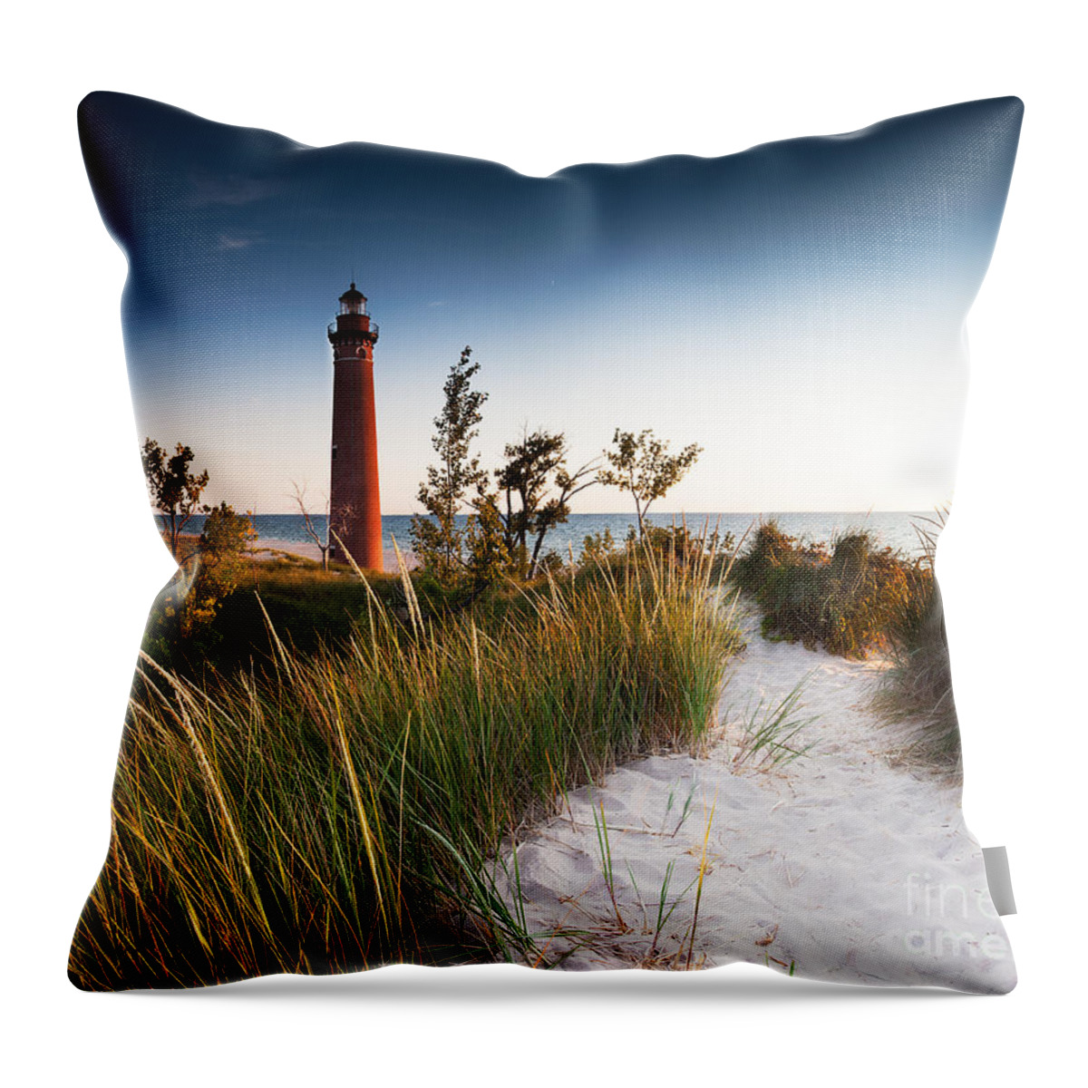 Beach Throw Pillow featuring the photograph Little Sable Point Light Station #1 by Larry Carr