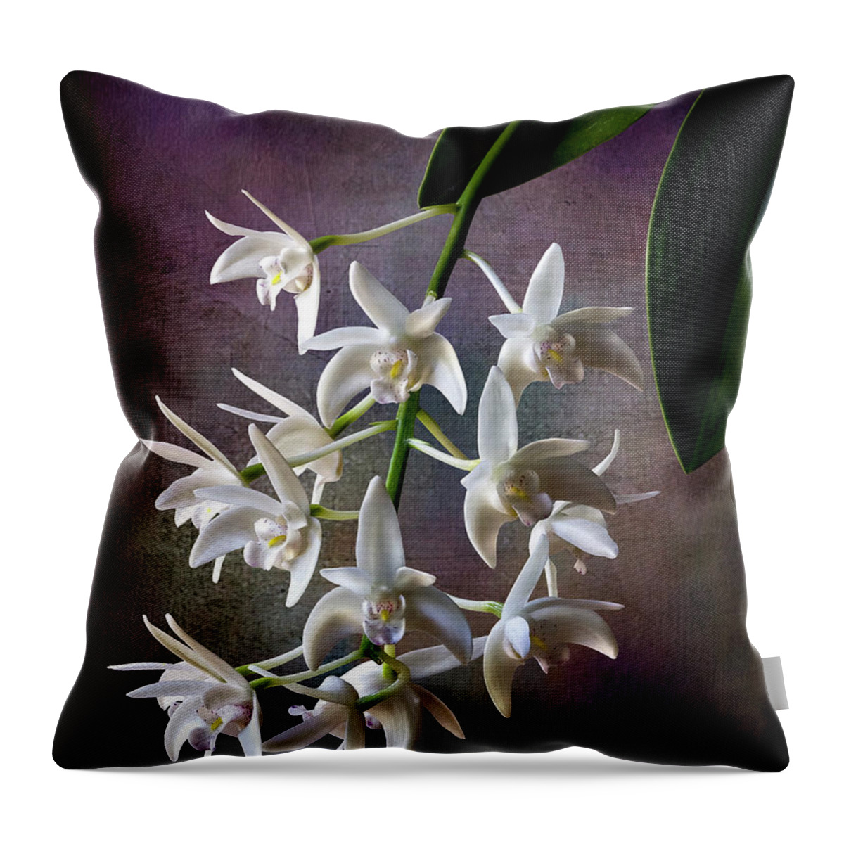 Flower Throw Pillow featuring the photograph Little White Orchids #1 by Endre Balogh