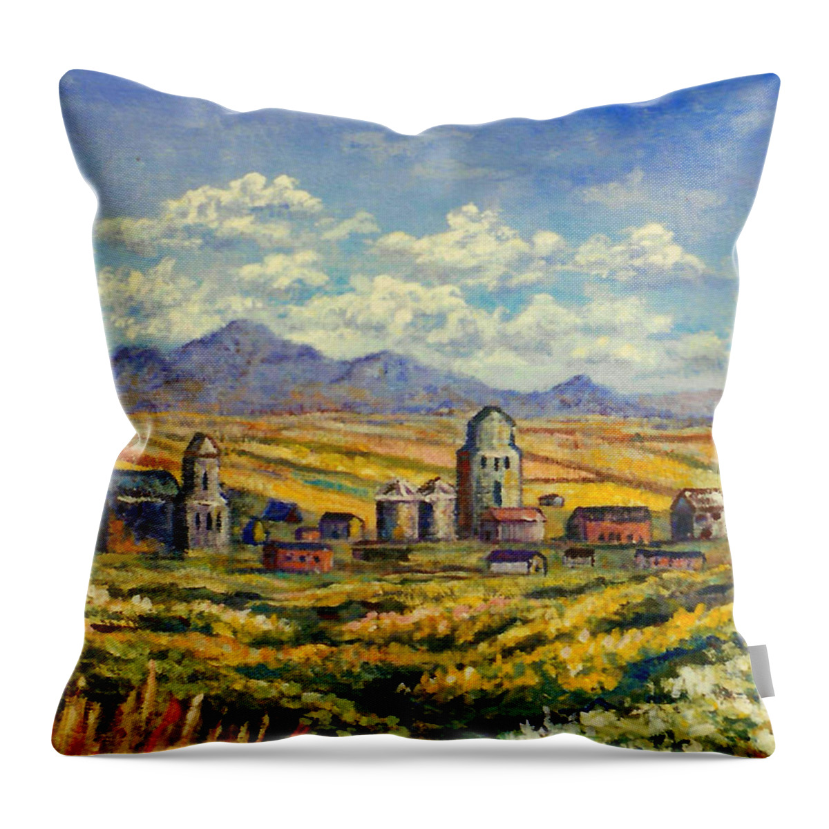 Mountains Throw Pillow featuring the painting Montana Wheat Farm #1 by Lou Ann Bagnall