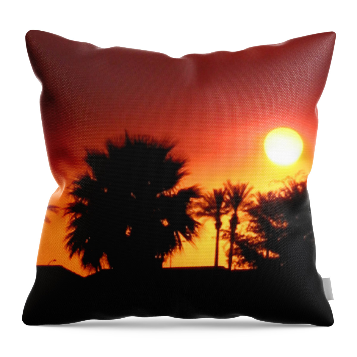Red Sunset Throw Pillow featuring the photograph Palm Desert Sunset #3 by Phyllis Kaltenbach