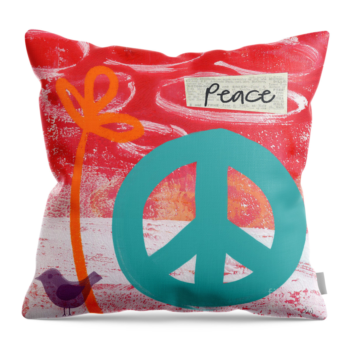 Abstract Throw Pillow featuring the mixed media Peace #1 by Linda Woods