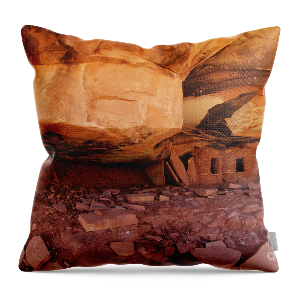 Cliff Dwellings Throw Pillow featuring the photograph Roof Falling In Ruin Utah #1 by Bob Christopher