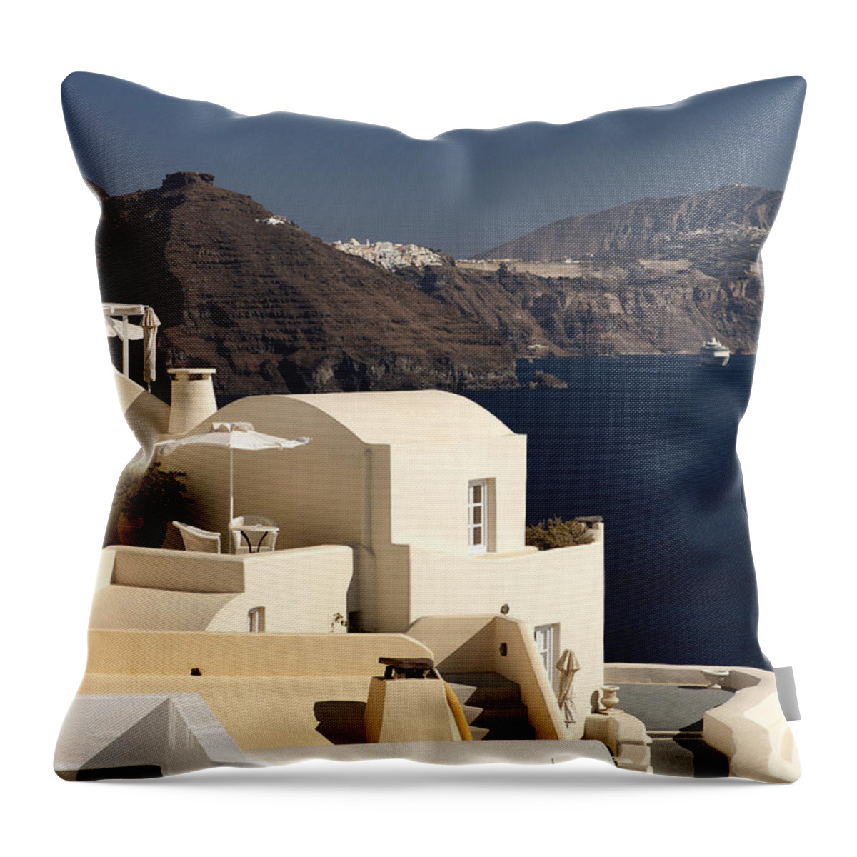 Santorini Throw Pillow featuring the photograph Santorini View #1 by Leslie Leda