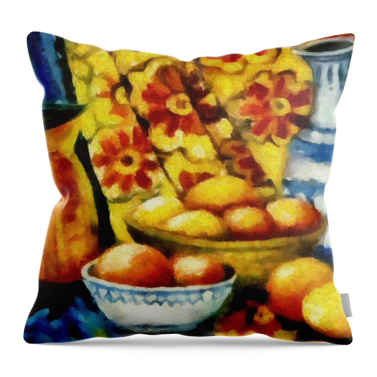 Orange Throw Pillow featuring the painting Still Life with Oranges #1 by Michelle Calkins