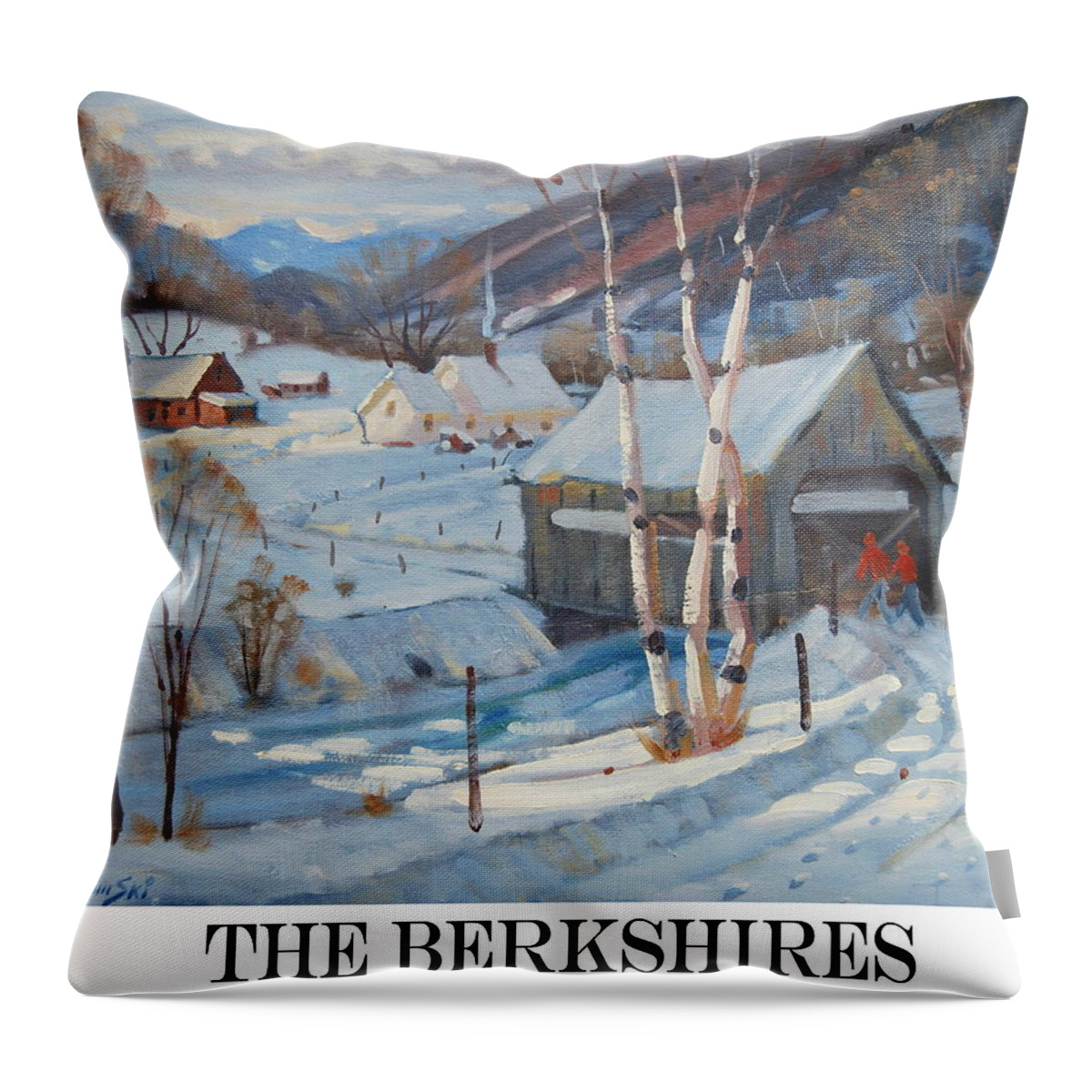 Covered Bridge. The Berkshires. Winter Throw Pillow featuring the painting the Berkshires #2 by Len Stomski