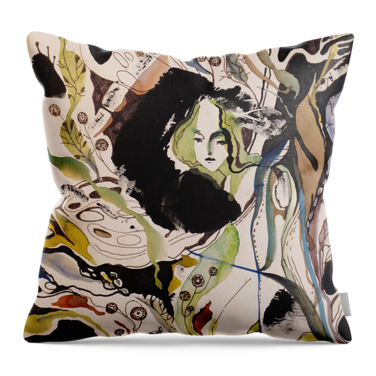 Woman Throw Pillow featuring the painting This is me.. sometimes #1 by Valentina Plishchina