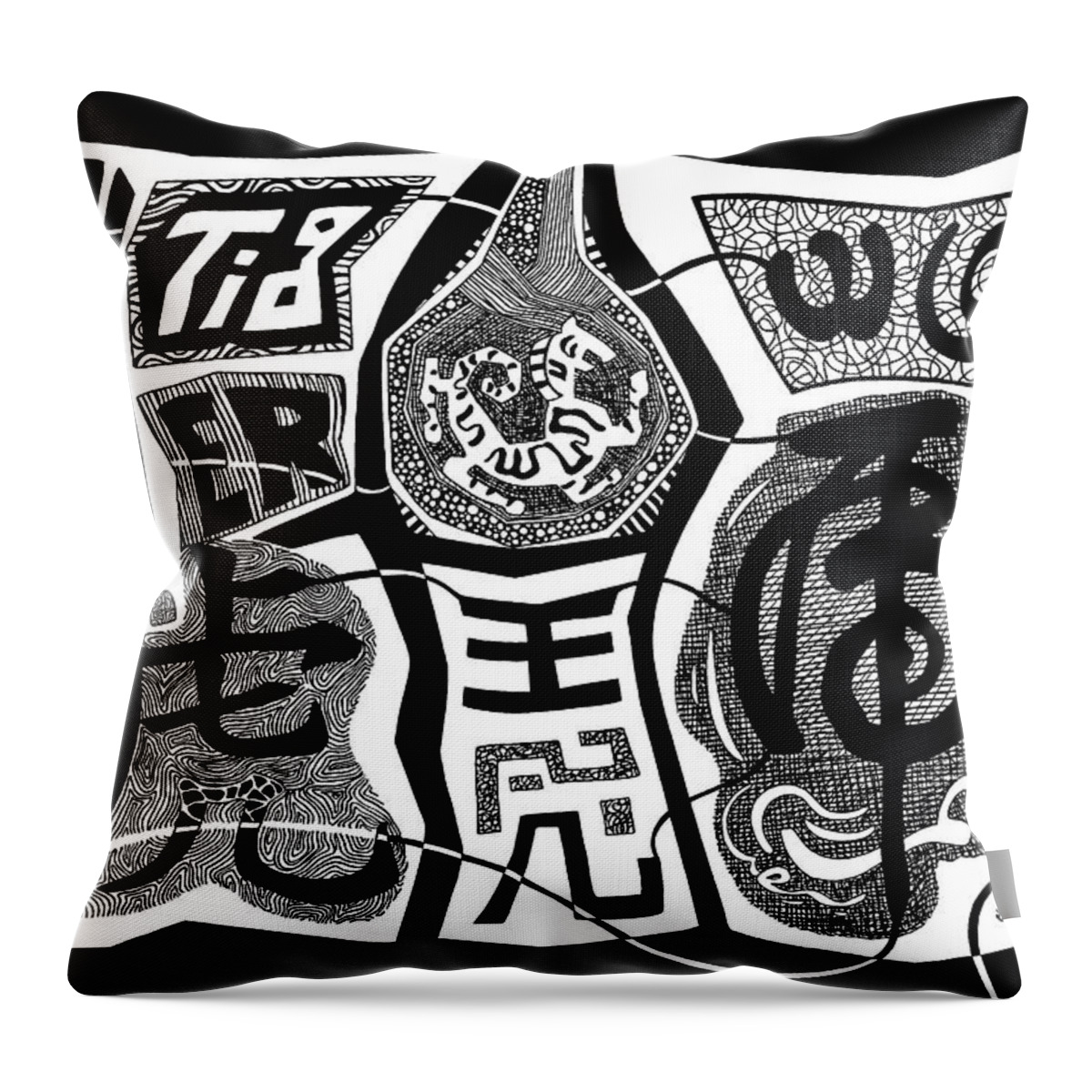 Chinese Throw Pillow featuring the drawing Tiger 1 by Ousama Lazkani