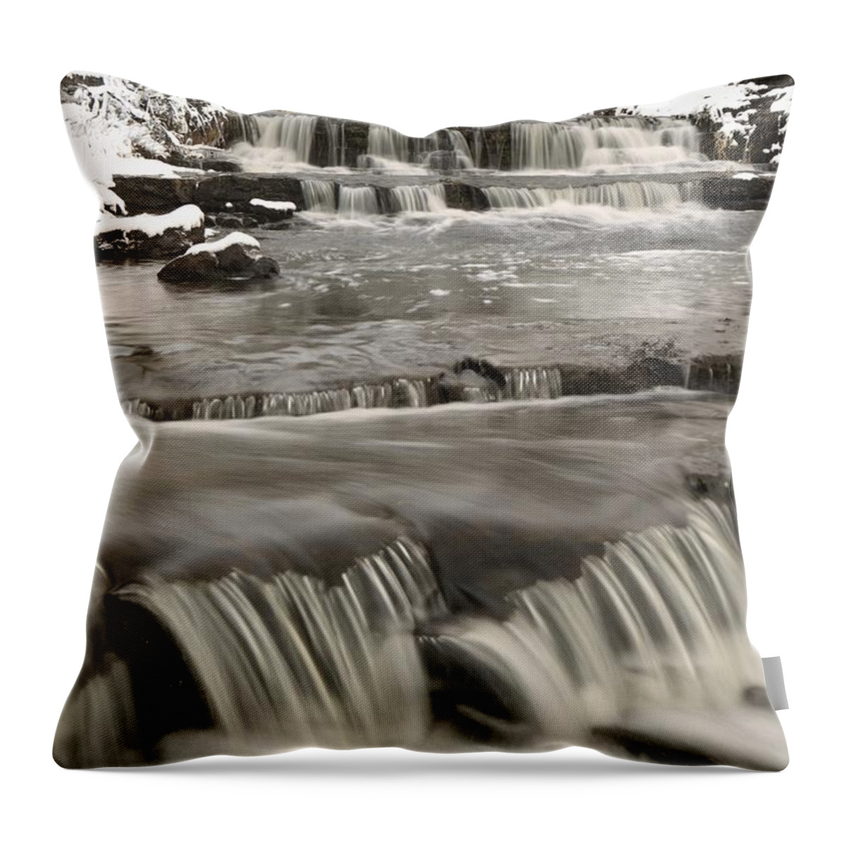 Cascade Throw Pillow featuring the photograph Waterfalls With Fresh Snow Thunder Bay #1 by Susan Dykstra