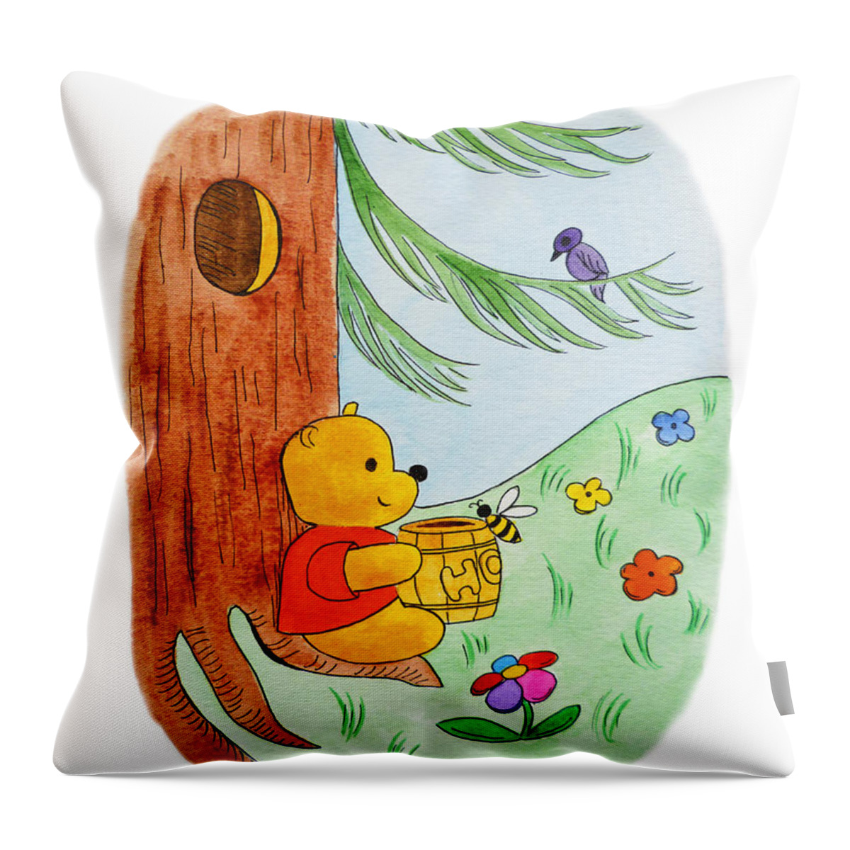 Winnie-the-pooh Throw Pillow featuring the painting Winnie The Pooh and His Lunch #2 by Irina Sztukowski