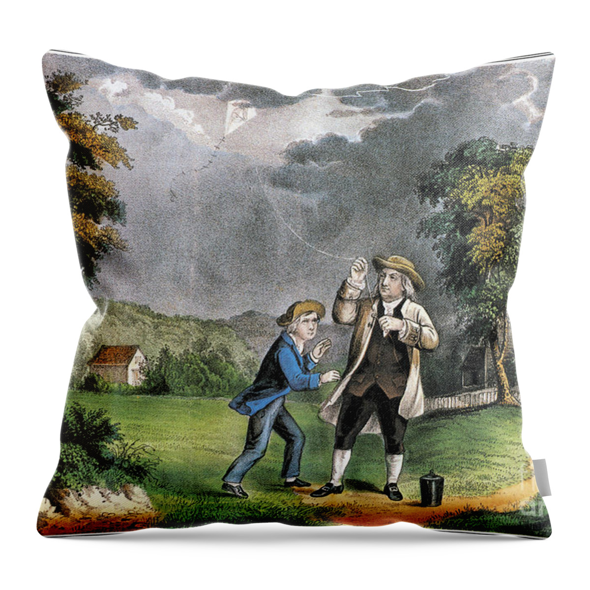 Benjamin Franklin Throw Pillow featuring the photograph Benjamin Franklin American Polymath #9 by Science Source