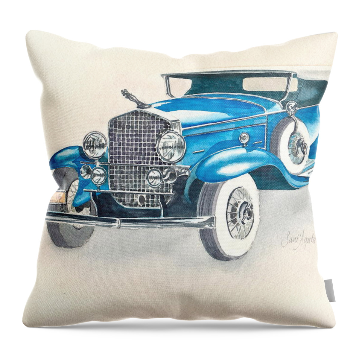Vintage Throw Pillow featuring the painting 1930 Cadillac by Frank SantAgata