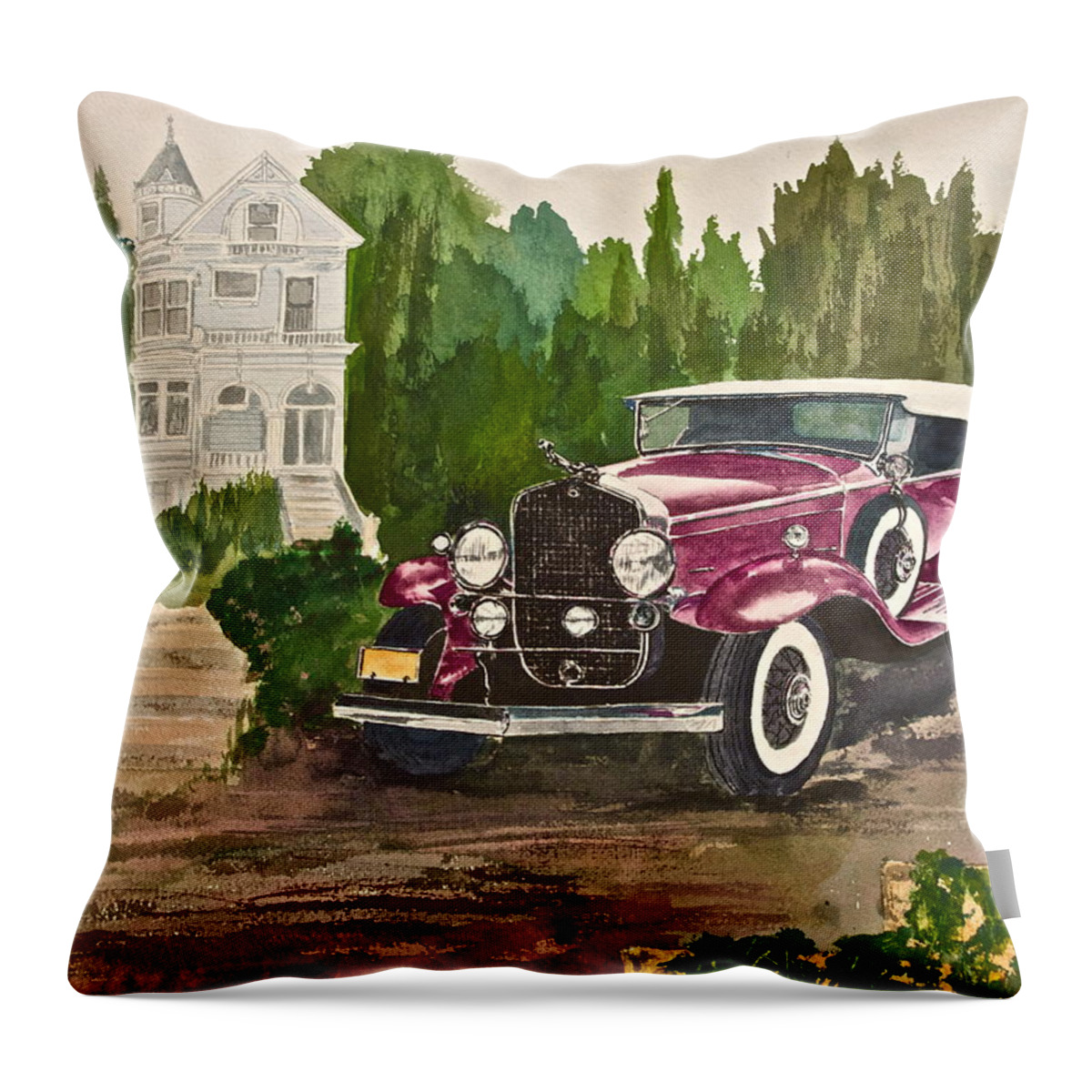 1930 Throw Pillow featuring the painting 1930 Cadillac II by Frank SantAgata