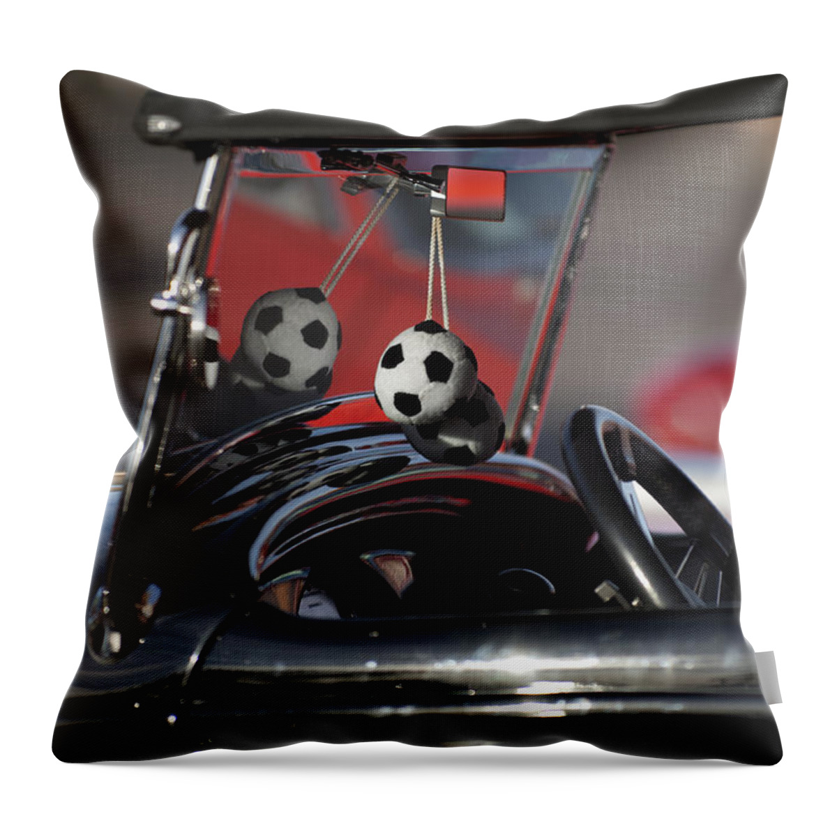 1932 Ford Roadster Throw Pillow featuring the photograph 1932 Ford Roadster Fuzzy Dice by Jill Reger
