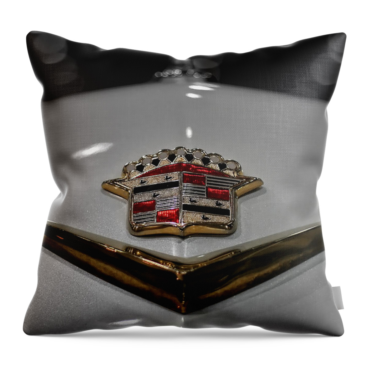 1949 Throw Pillow featuring the photograph 1949 Cadillac Hood Ornament by Gordon Dean II