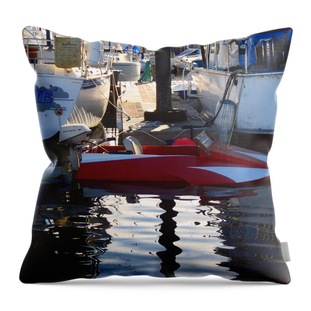 Small Boats Throw Pillow featuring the photograph 1950's Custom Hydroplane by Kym Backland