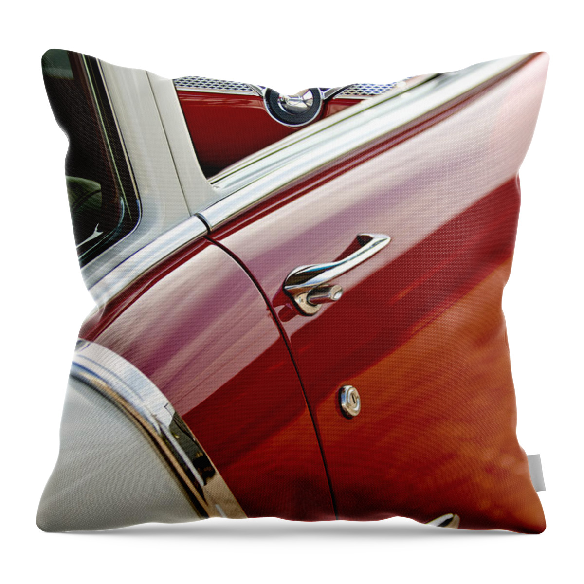 1955 Chevrolet 210 Throw Pillow featuring the photograph 1955 Chevrolet 210 Dashboard Emblem by Jill Reger