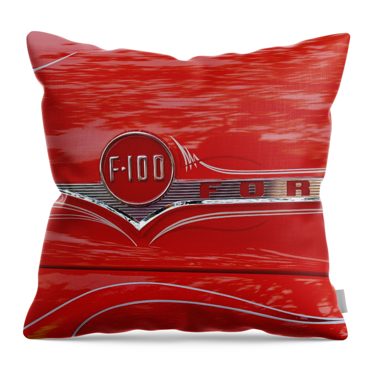 1956 Throw Pillow featuring the photograph 1956 Ford F100 Hood Emblem by Alan Hutchins