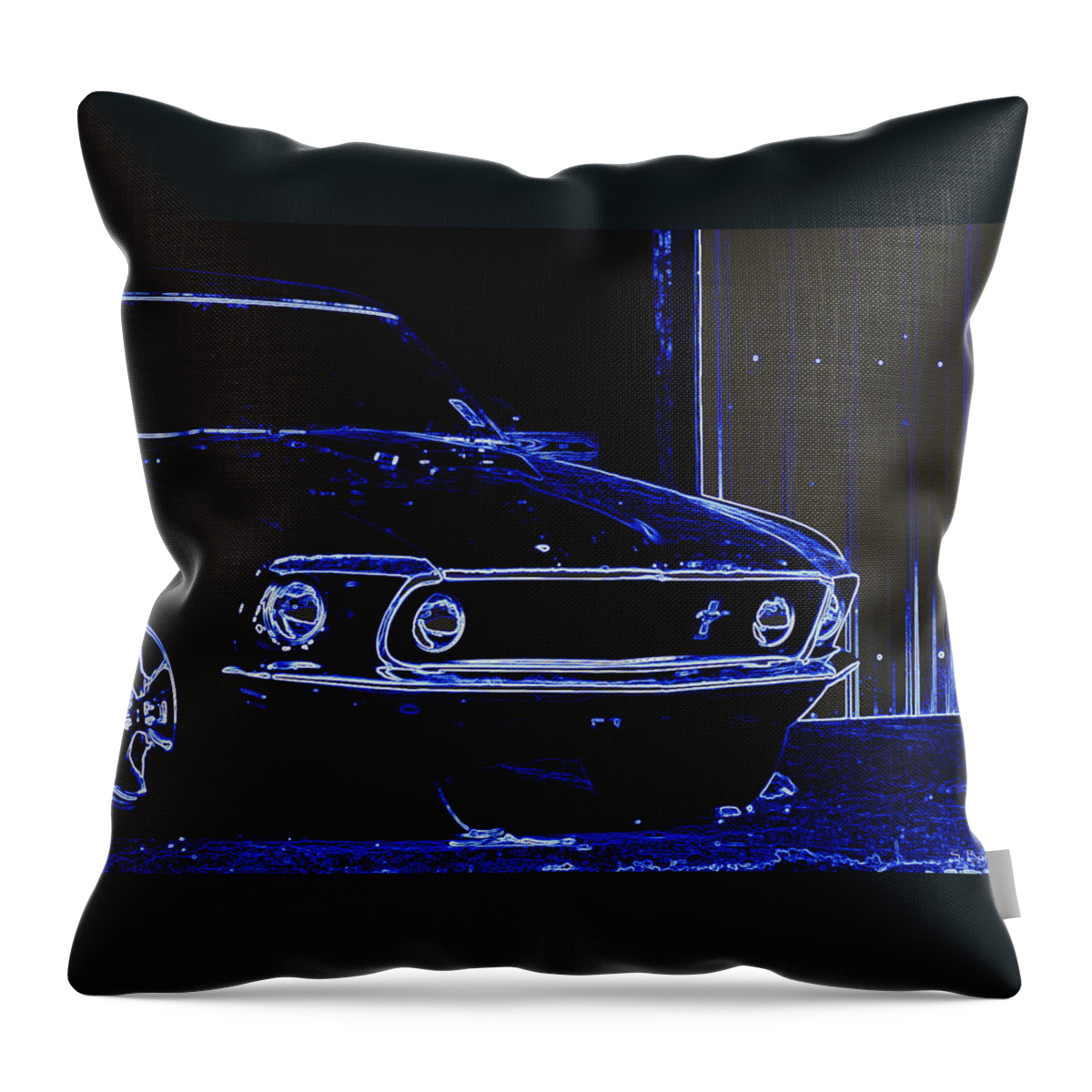 1969 Mustang Throw Pillow featuring the photograph 1969 Mustang in Neon by Southern Tradition