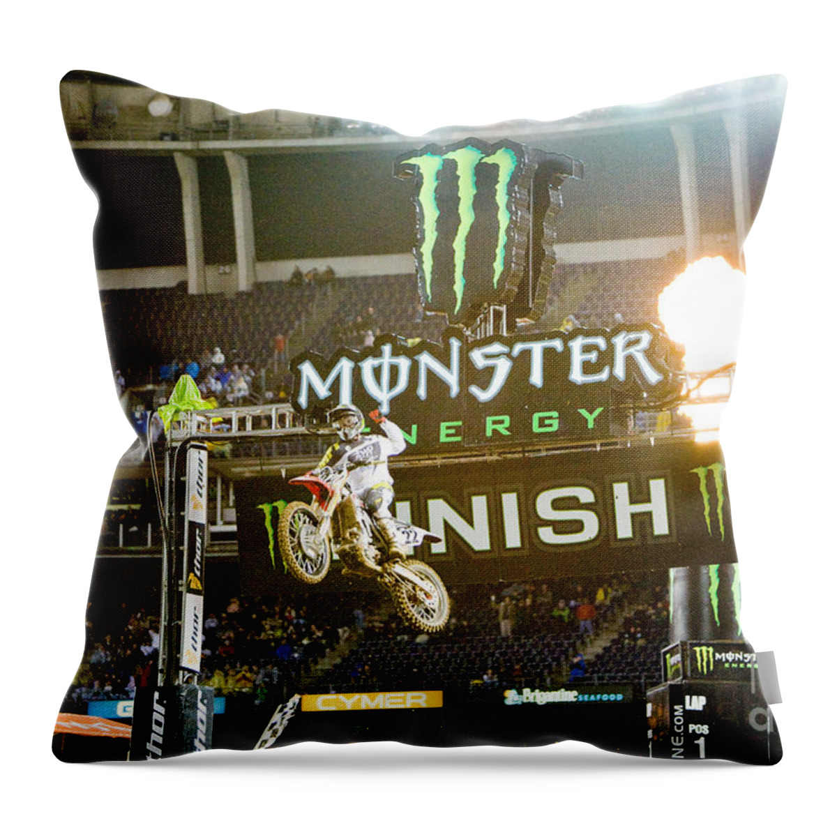Supercross Throw Pillow featuring the photograph AMA Supercross in San Diego #2 by Daniel Knighton