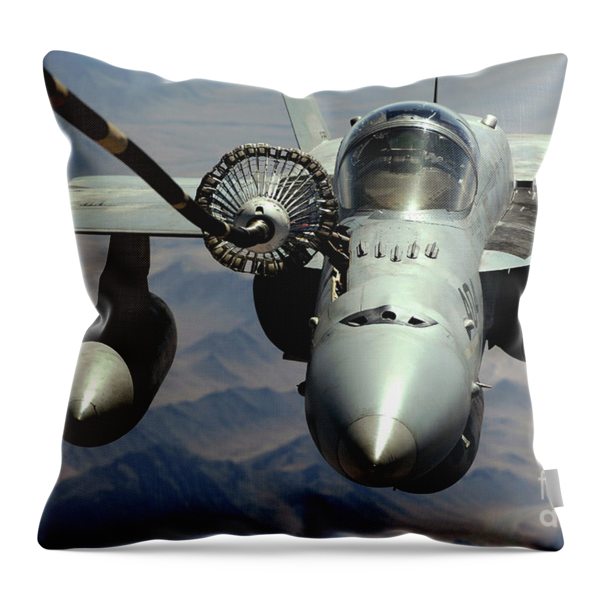 Afghanistan Throw Pillow featuring the photograph An Fa-18c Hornet Receives Fuel #2 by Stocktrek Images