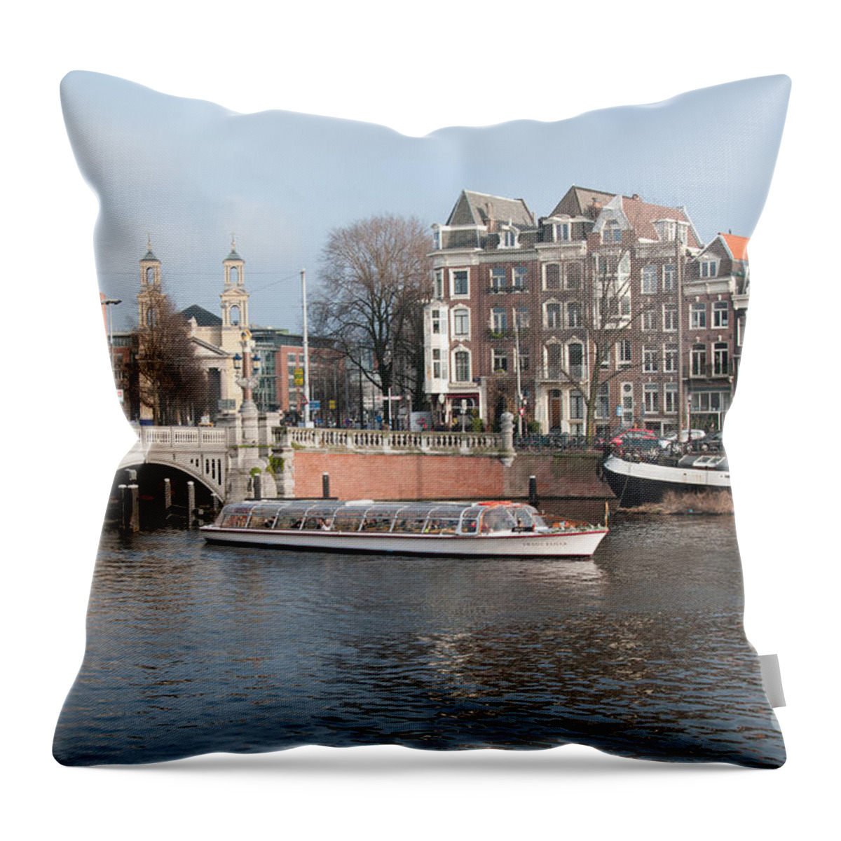 Along The River Throw Pillow featuring the digital art City Scenes from Amsterdam #2 by Carol Ailles