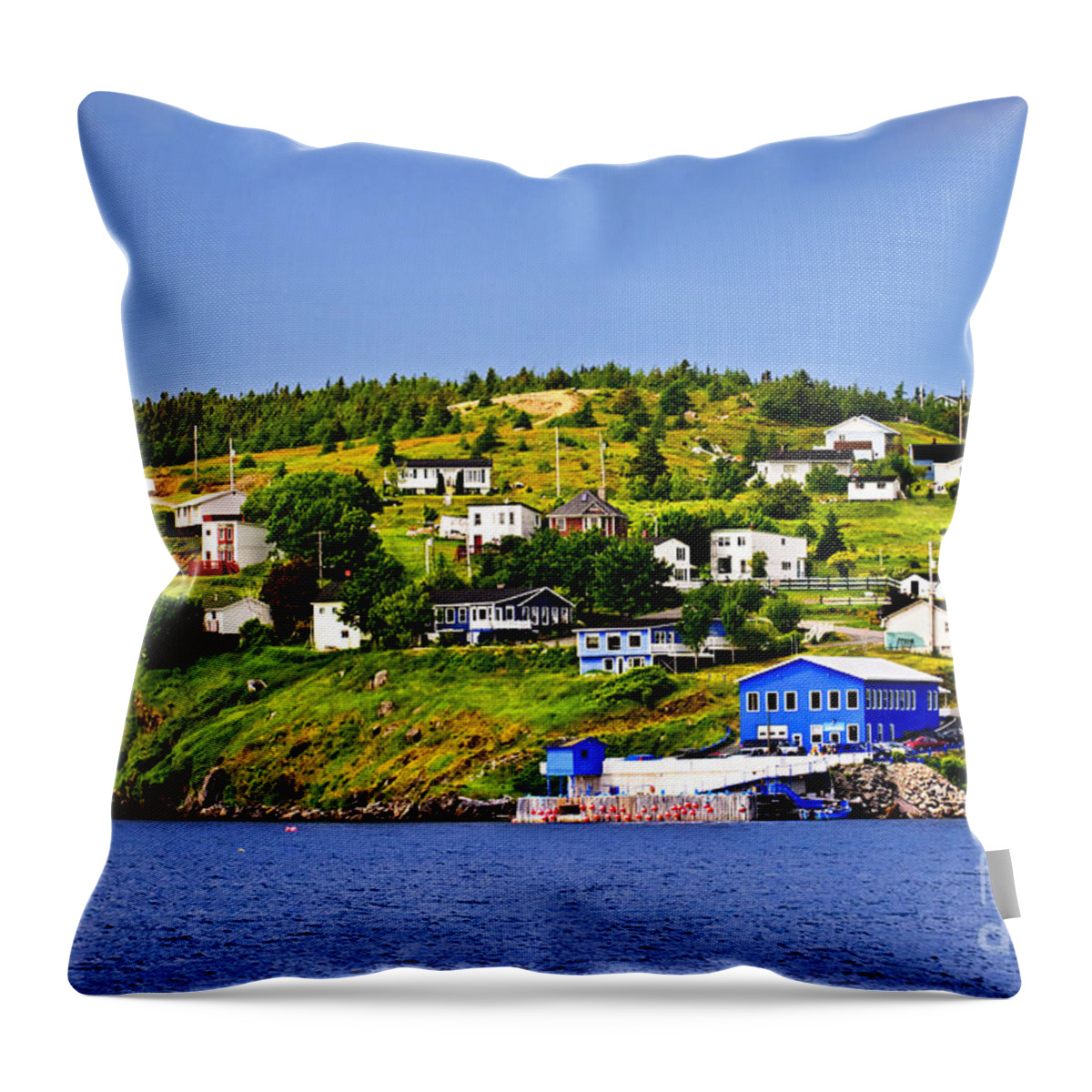 Fishing Throw Pillow featuring the photograph Fishing village in Newfoundland 1 by Elena Elisseeva