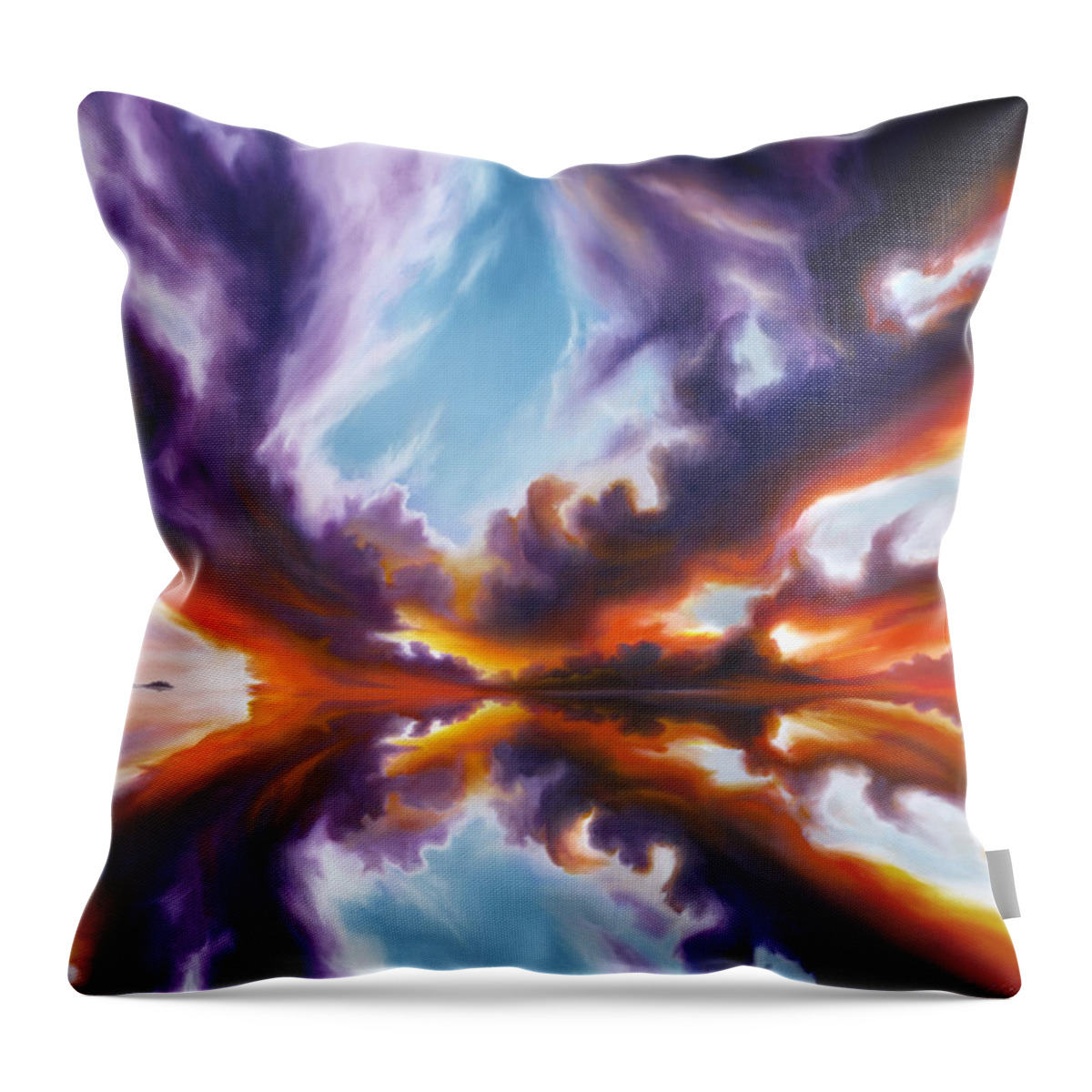 Bright Clouds; Sunsets; Reflections; Ocean; Water; Purple; Orange; Storms; Lightning; Contemporary; Abstract; Realism; James Christopher Hill; James Hill Studios; James C. Hill Throw Pillow featuring the painting Reflections of the Mind by James Hill