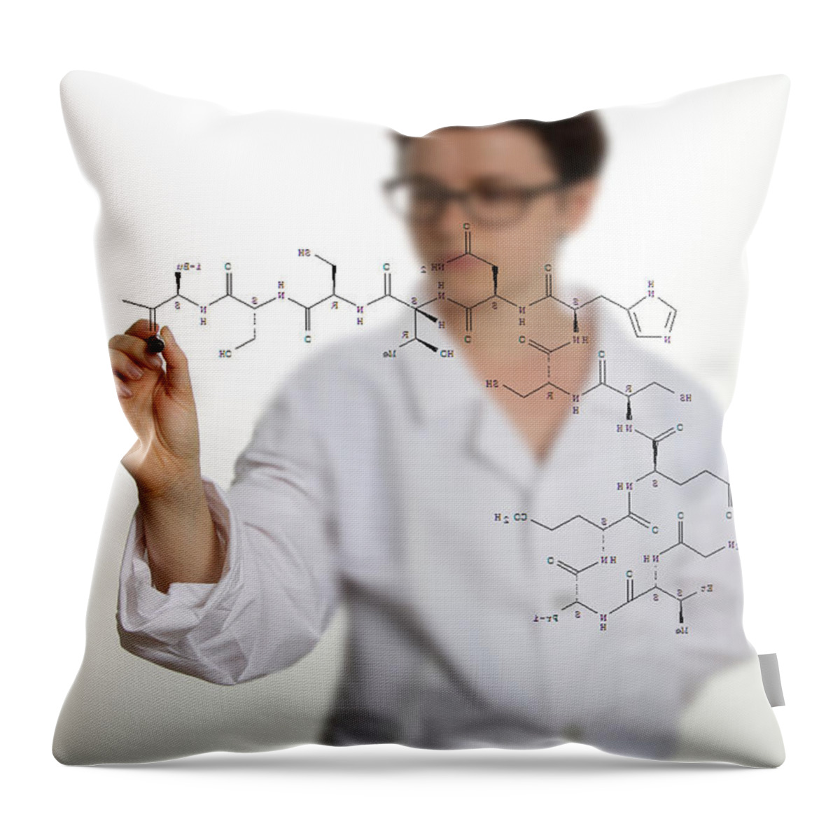 Carbohydrate Regulator Throw Pillow featuring the photograph Researcher & Formula For Insulin #2 by Photo Researchers, Inc.