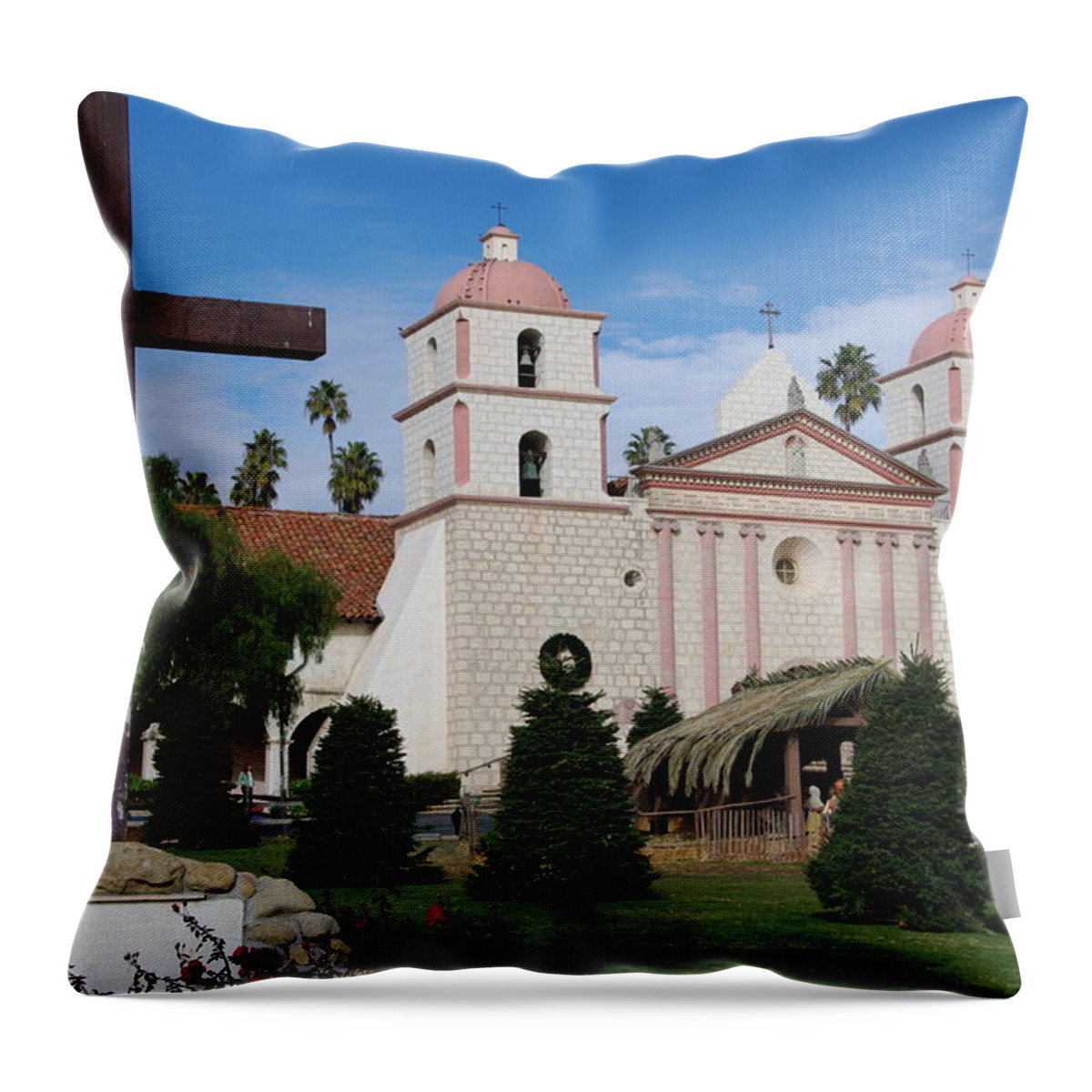 Cross Throw Pillow featuring the photograph Santa Barbara Mission #3 by Jeff Lowe