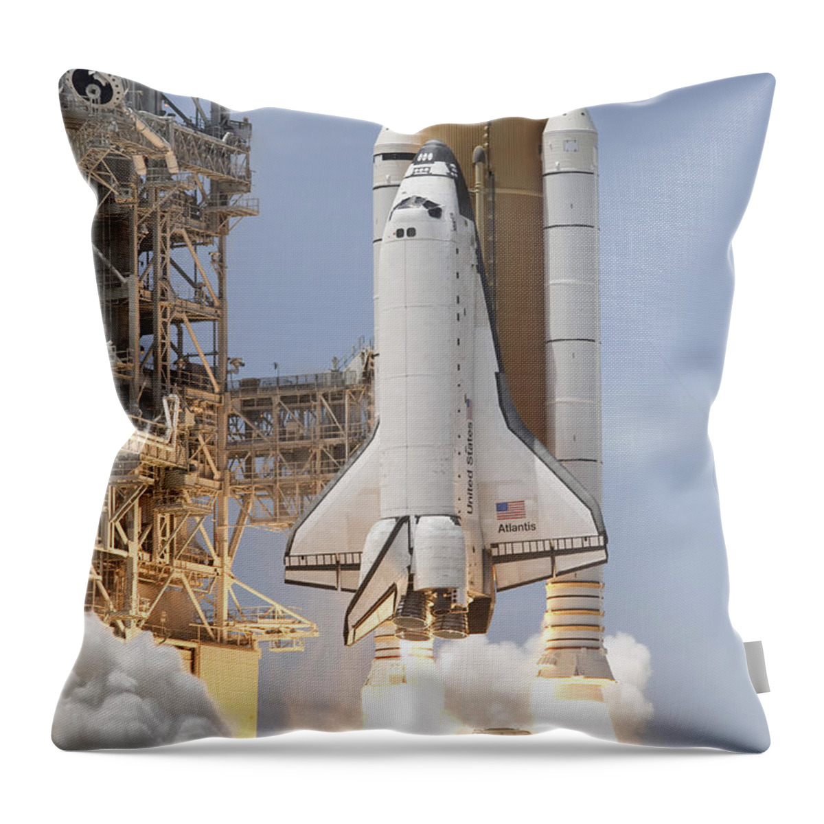 Florida Throw Pillow featuring the photograph Space Shuttle Atlantis Twin Solid #3 by Stocktrek Images