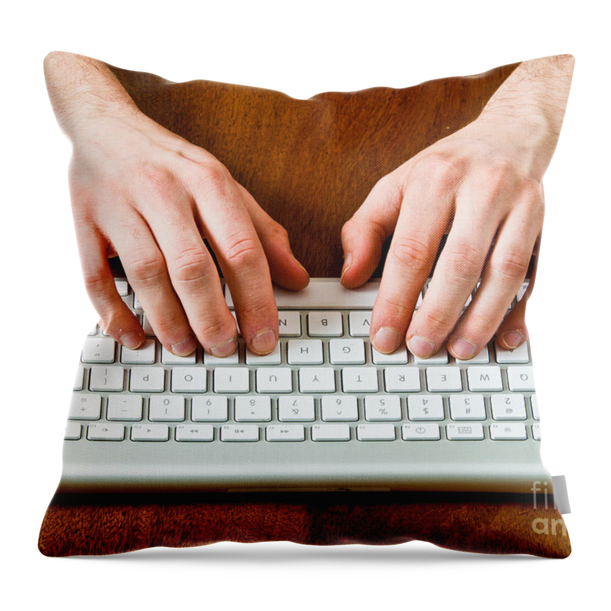 Computer Component Throw Pillow featuring the photograph Typing On A Wireless Keyboard #3 by Photo Researchers