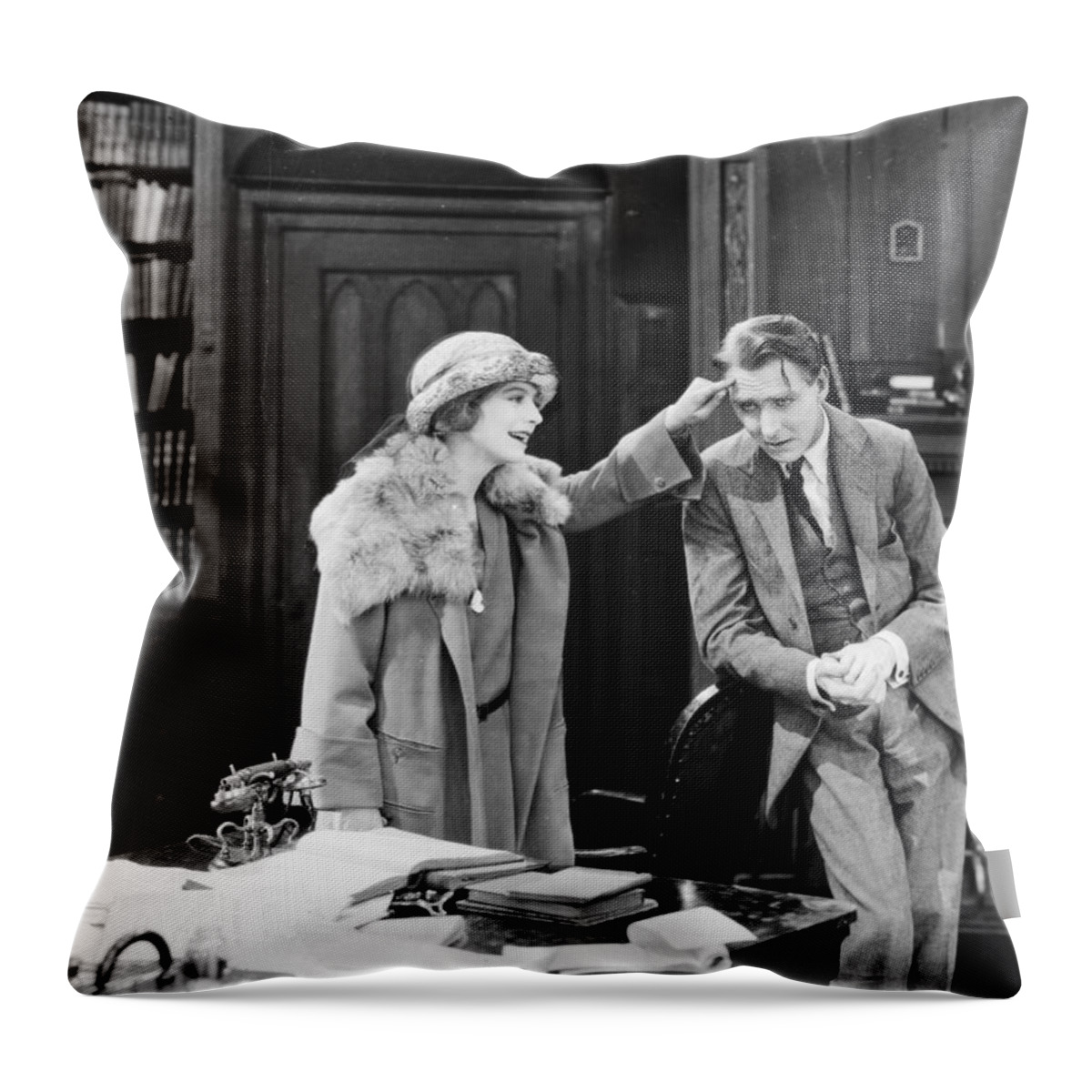 -offices- Throw Pillow featuring the photograph Silent Film Still: Offices #37 by Granger