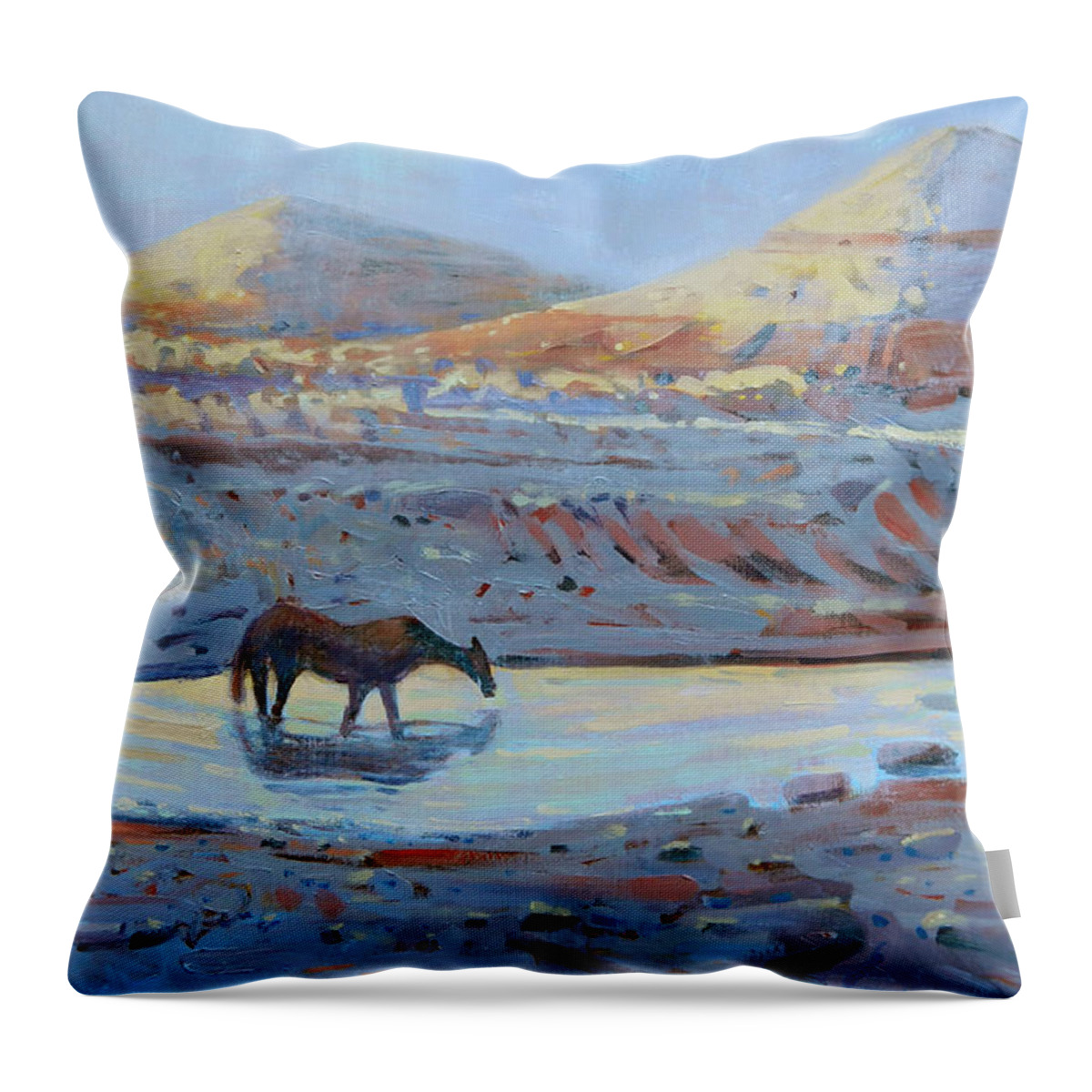 Mustang Throw Pillow featuring the painting Water Hole by Donald Maier