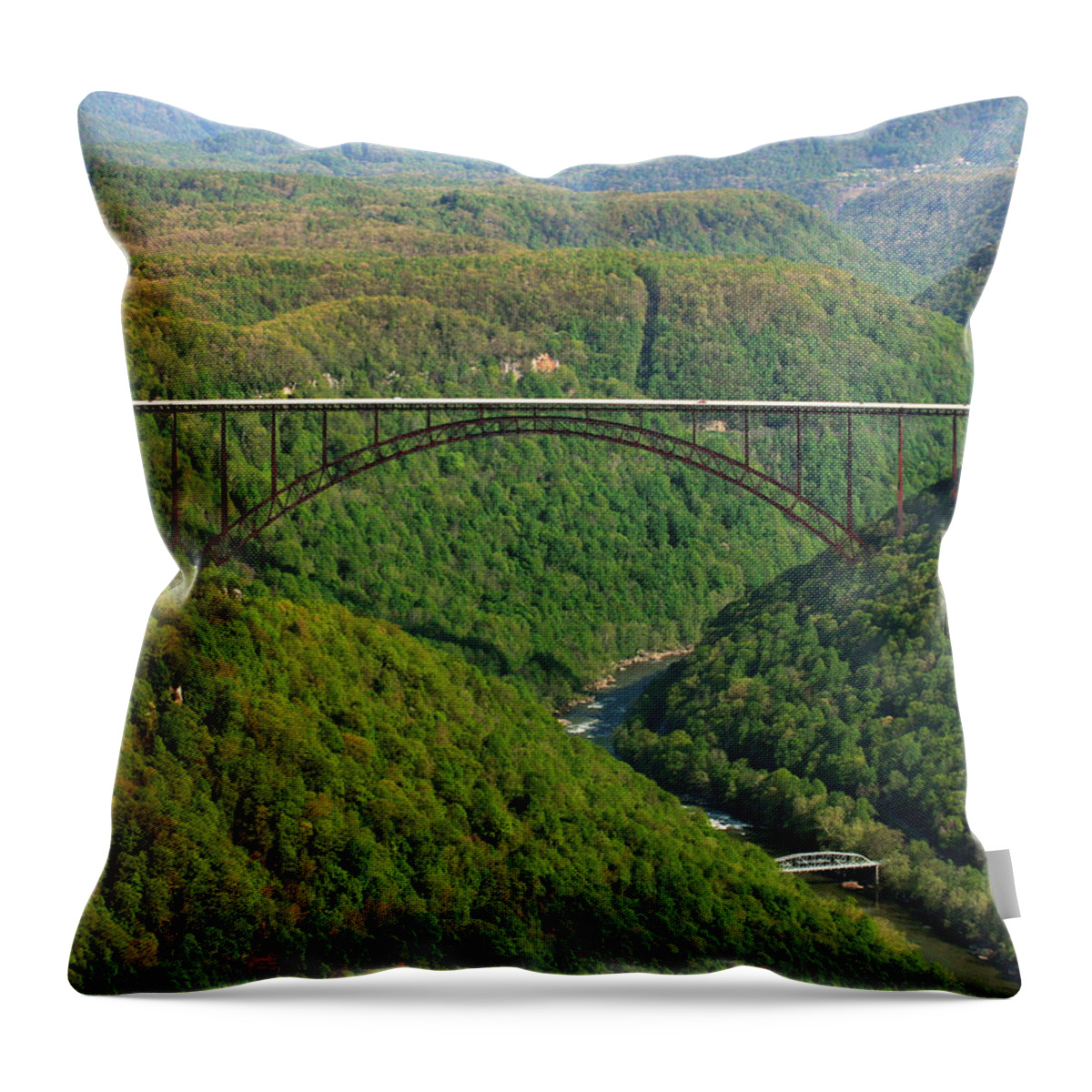 New River Gorge Bridge Throw Pillow featuring the photograph New River Gorge Bridge #9 by Mary Almond