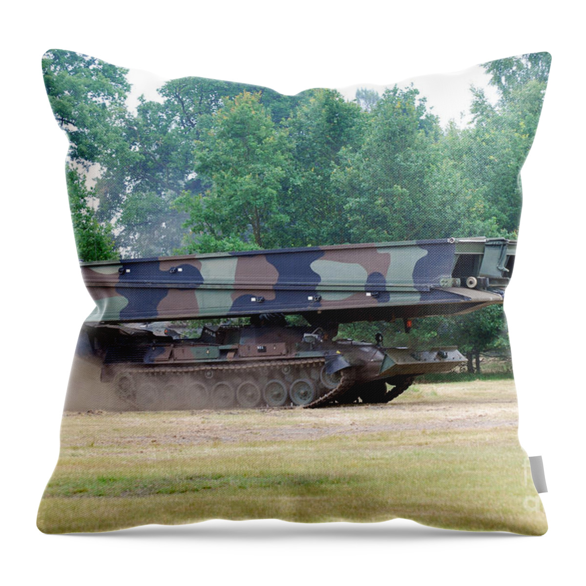 Military Throw Pillow featuring the photograph A Bridgelayer In Use By The Belgium by Luc De Jaeger