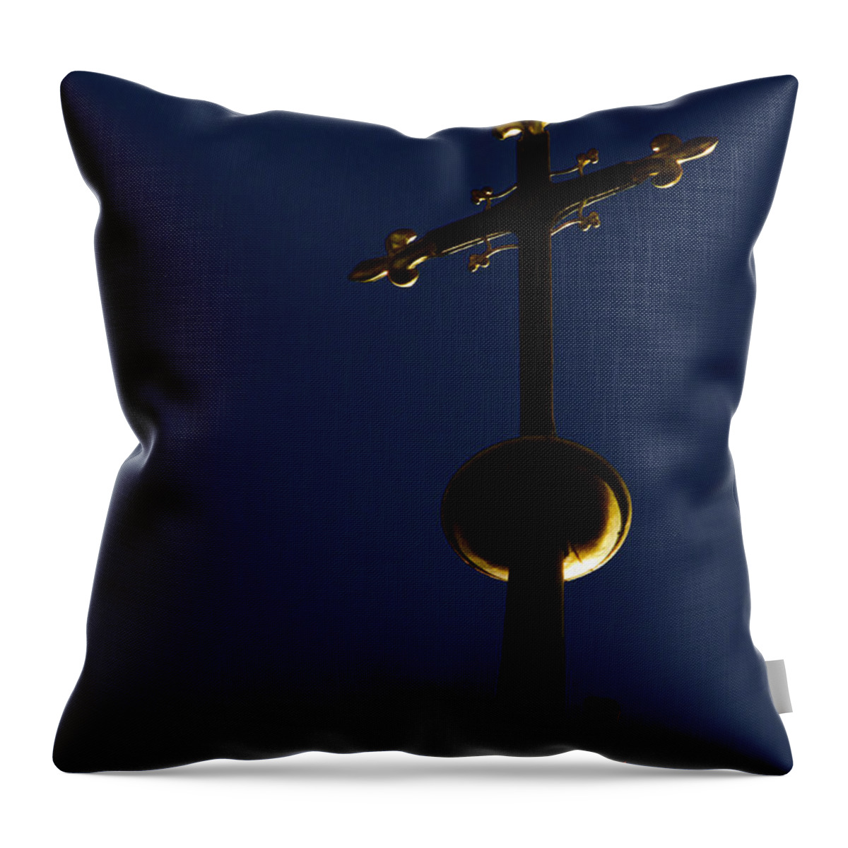 Crosses Throw Pillow featuring the photograph A Cross on St Vitus Cathedral Prague by Alexandra Till