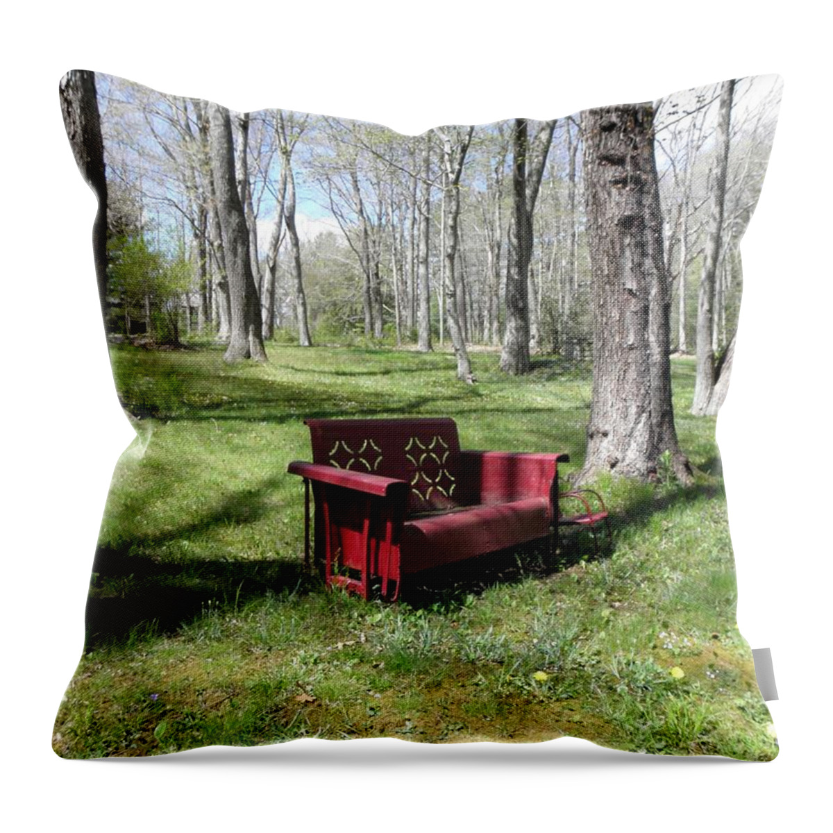 Old Metal Bench Throw Pillow featuring the photograph A perfect bench in the country by Kim Galluzzo