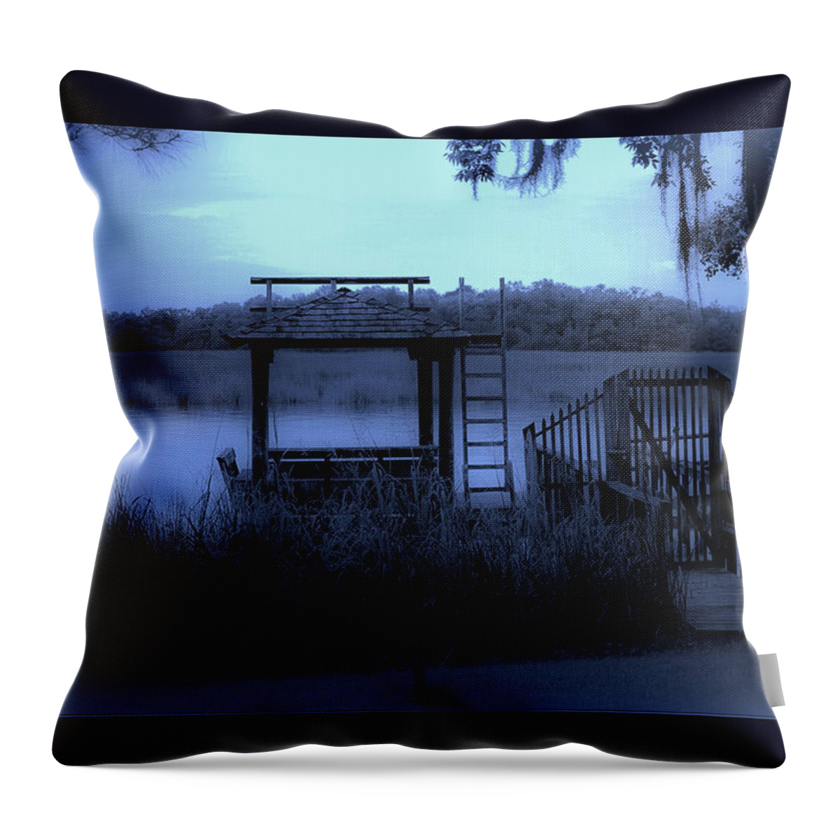 Dock Throw Pillow featuring the photograph A Quiet Place By The Marsh by DigiArt Diaries by Vicky B Fuller