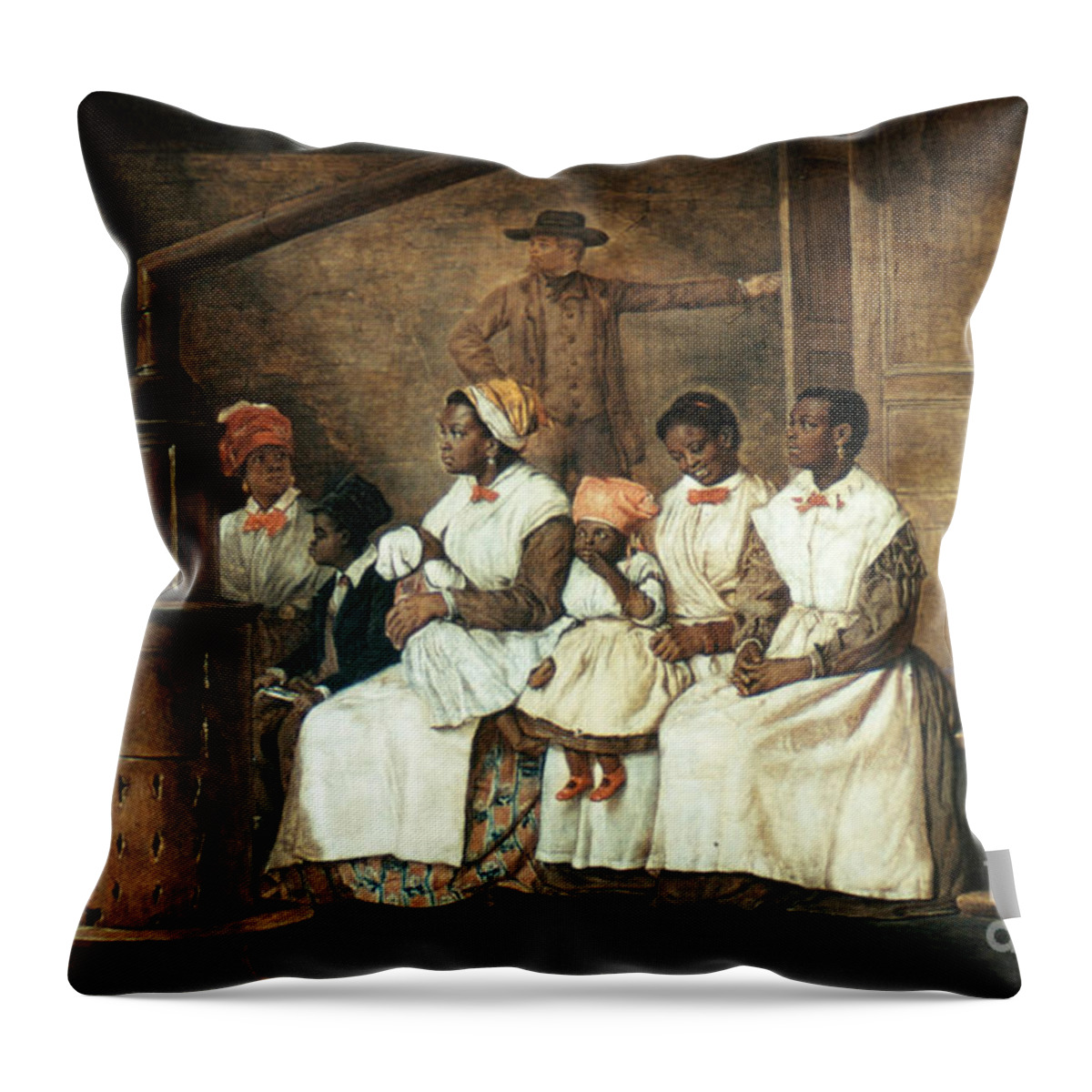 Painting Throw Pillow featuring the photograph A Slave Market by Photo Researchers