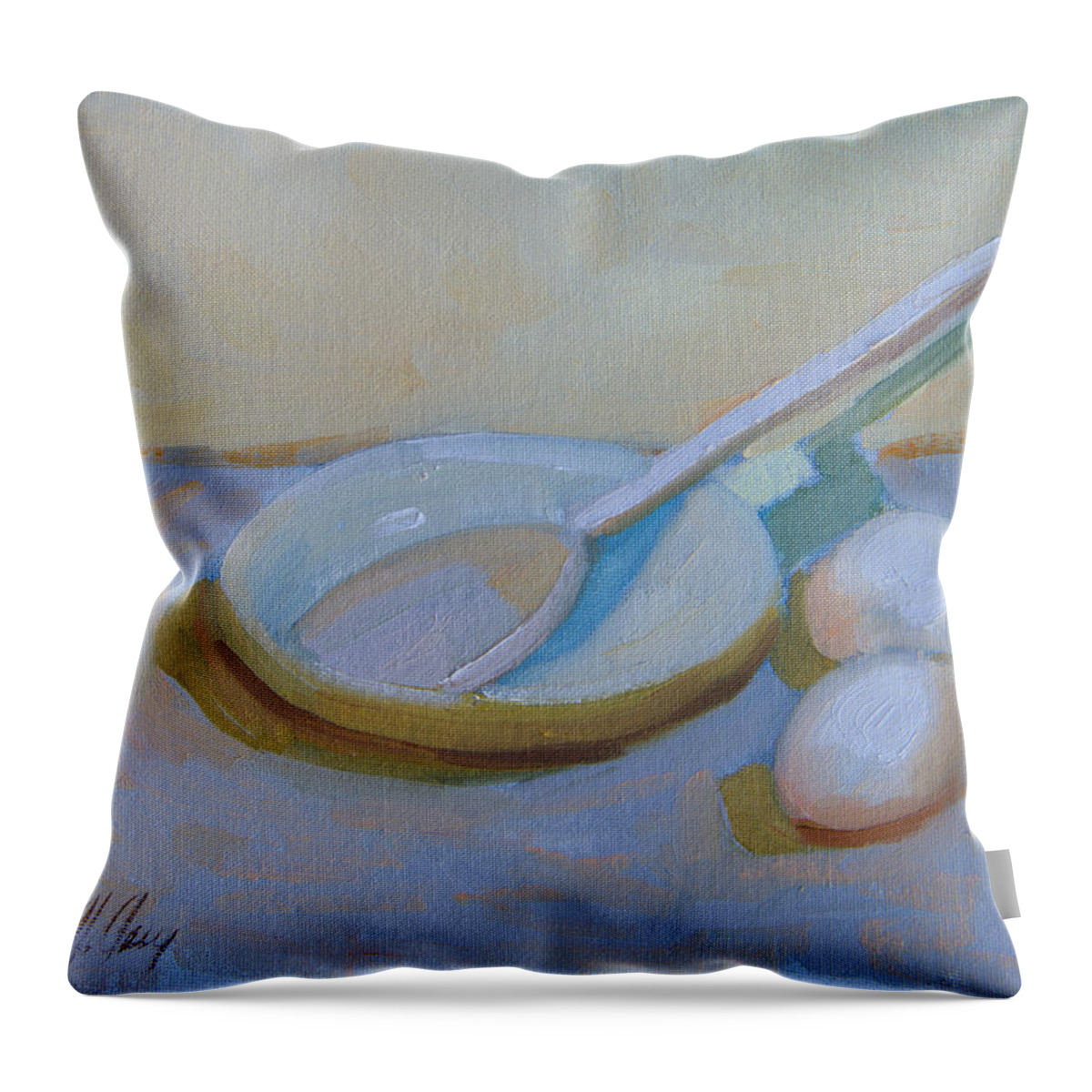 Wooden Spoon Throw Pillow featuring the painting A Study in White by Diane McClary