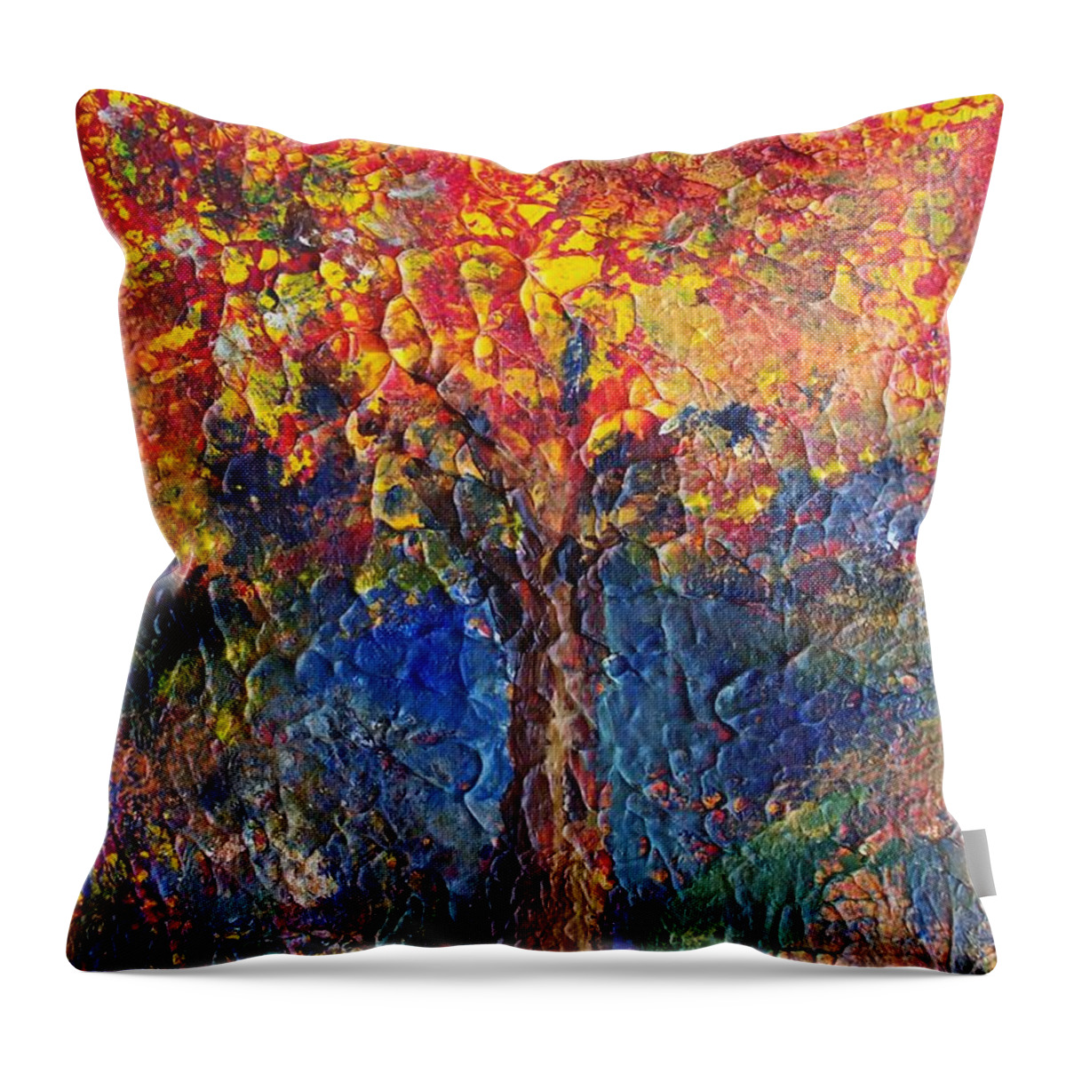 Acrylic On 5 X 7 Inch Stretched Canvas Throw Pillow featuring the painting A Tree Grows Here by Robin Monroe