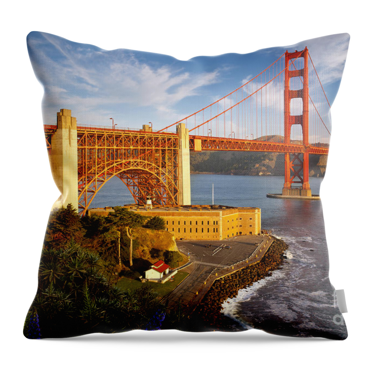 Golden Gate Bridge Throw Pillow featuring the photograph Above the Golden Gate Bridge - San Francisco California by Brian Jannsen