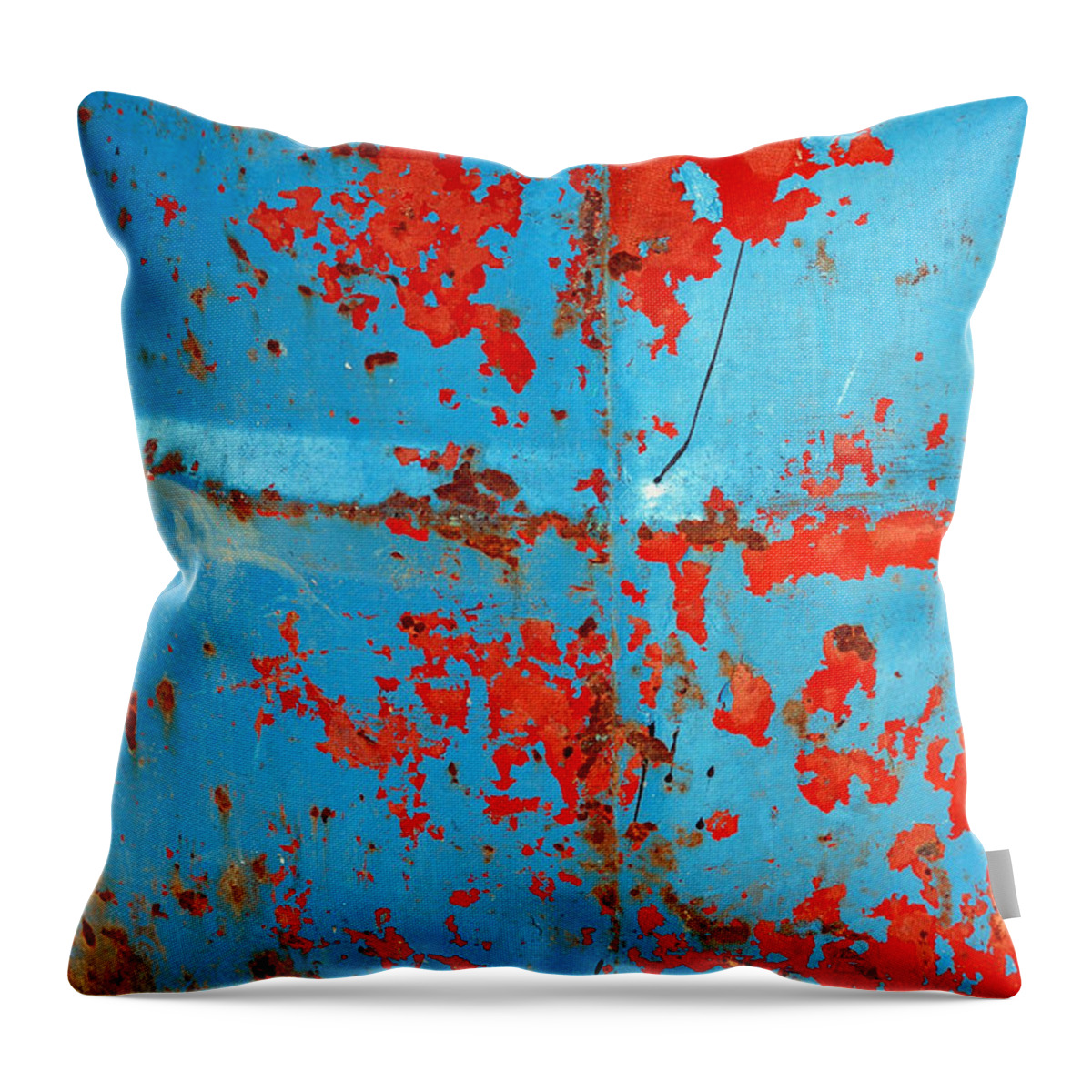 Metallic Throw Pillow featuring the photograph Abstrac Texture Of The Paint Peeling Iron Drum by Antoni Halim