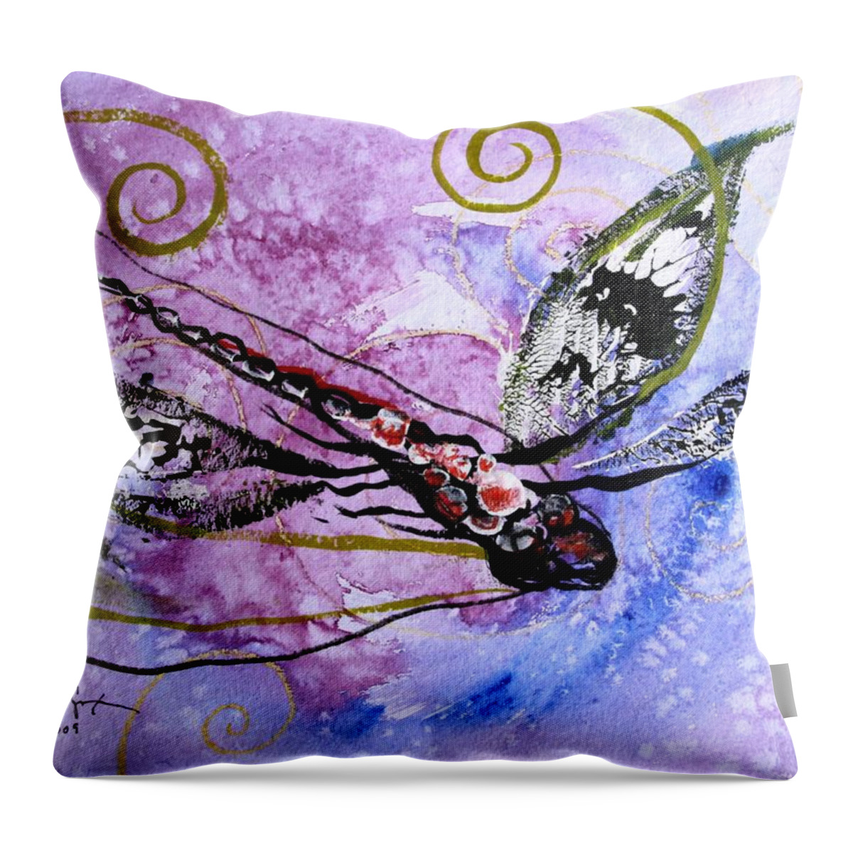 Dragonfly Throw Pillow featuring the painting Abstract Dragonfly 6 by J Vincent Scarpace
