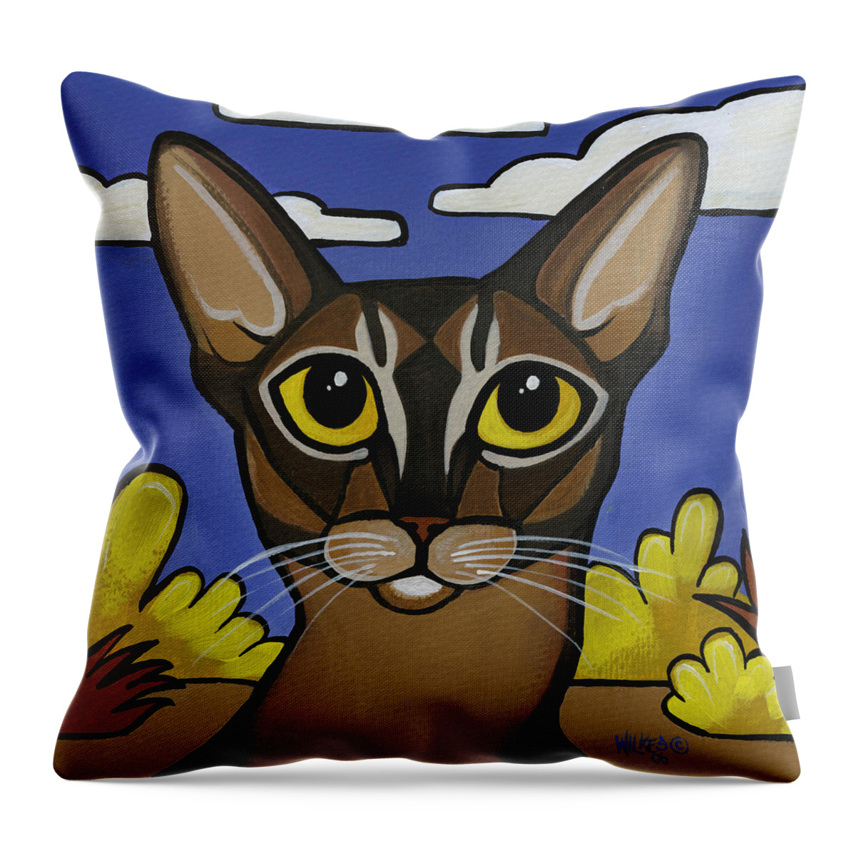 Cat Throw Pillow featuring the painting Abyssinian by Leanne Wilkes