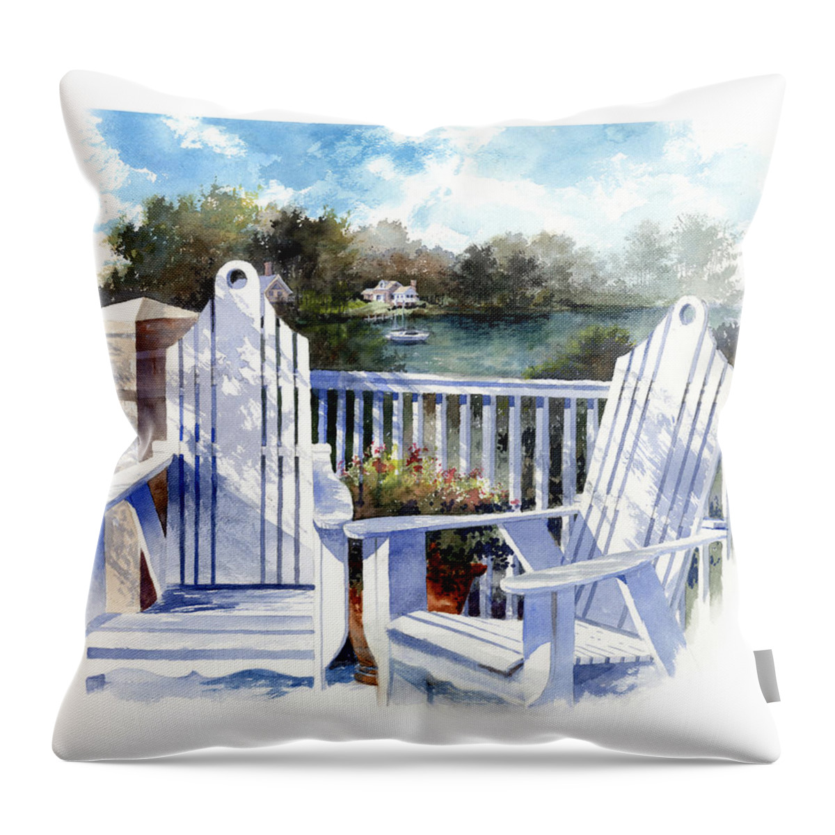 Chair Throw Pillow featuring the painting Adirondack Chairs Too by Andrew King